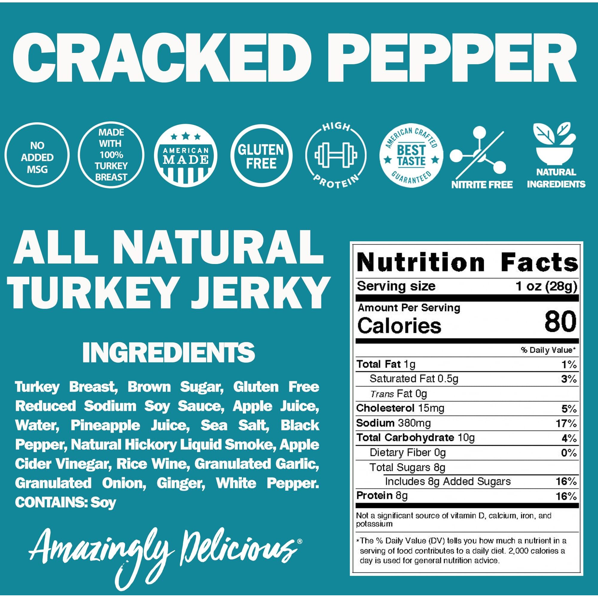 Field Trip Turkey Jerky, All Natural, Gluten Free Dried Turkey Meat, Healthy, Paleo-Friendly Low Carb Snack, High Protein Snacks With No Nitrates, 12Oz Bag, Cracked Pepper