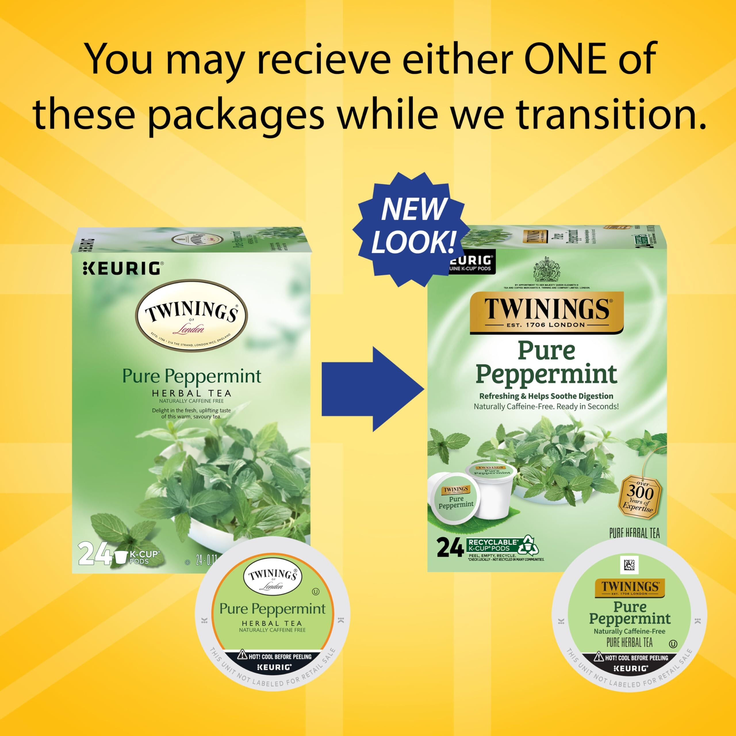 Twinings Pure Peppermint Tea Single Serve K-Cup Pods For Keurig, Naturally Caffeine Free, Made With 100% Pure Peppermint, 72 Count, Enjoy Hot Or Iced
