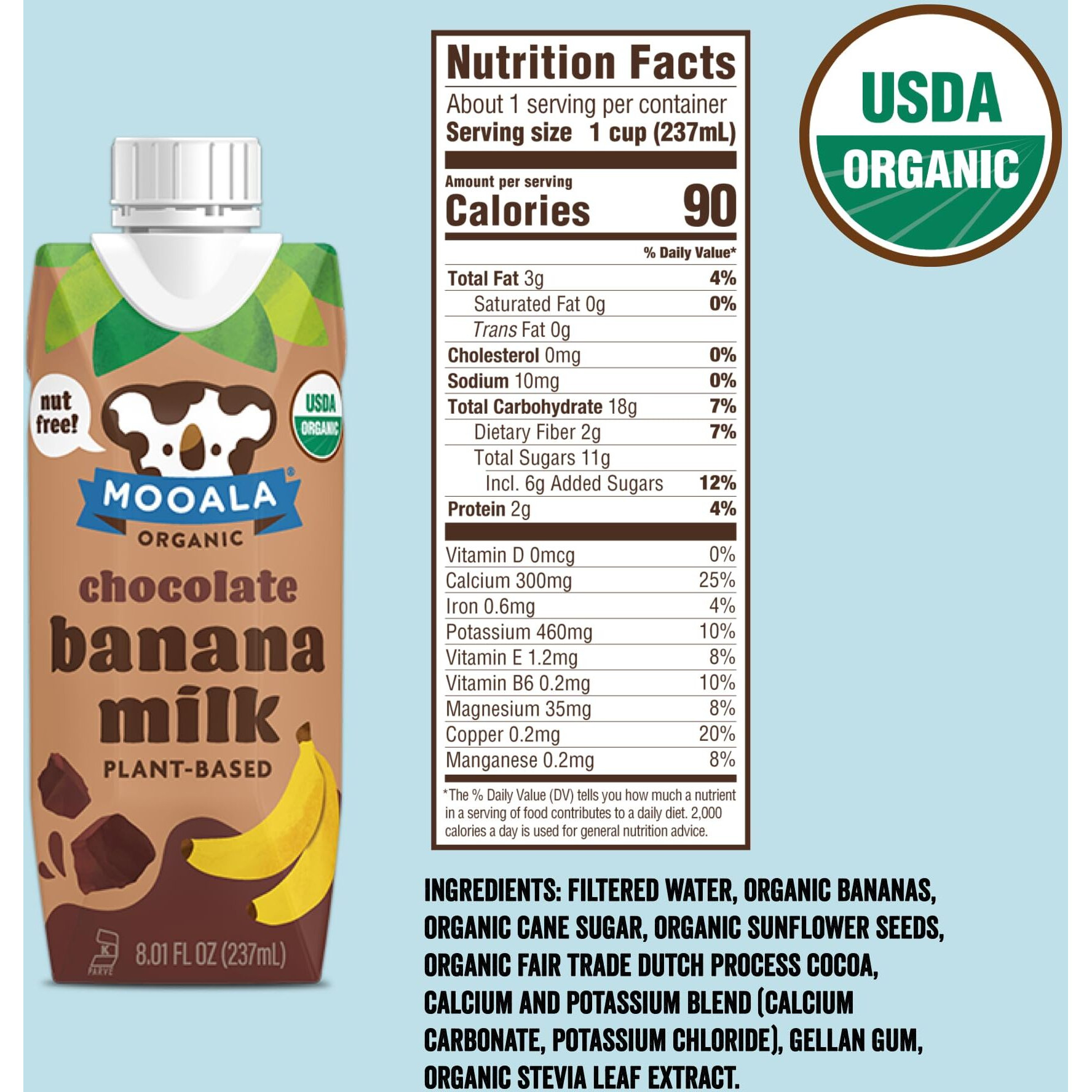 Mooala Chocolate Bananamilk Organic Shelf Stable 237 Ml Case 12