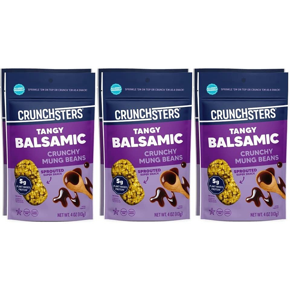Crunchsters Crunchy Mung Beans Snack, Tangy Balsamic, 4Oz. Bags, 6-Pack