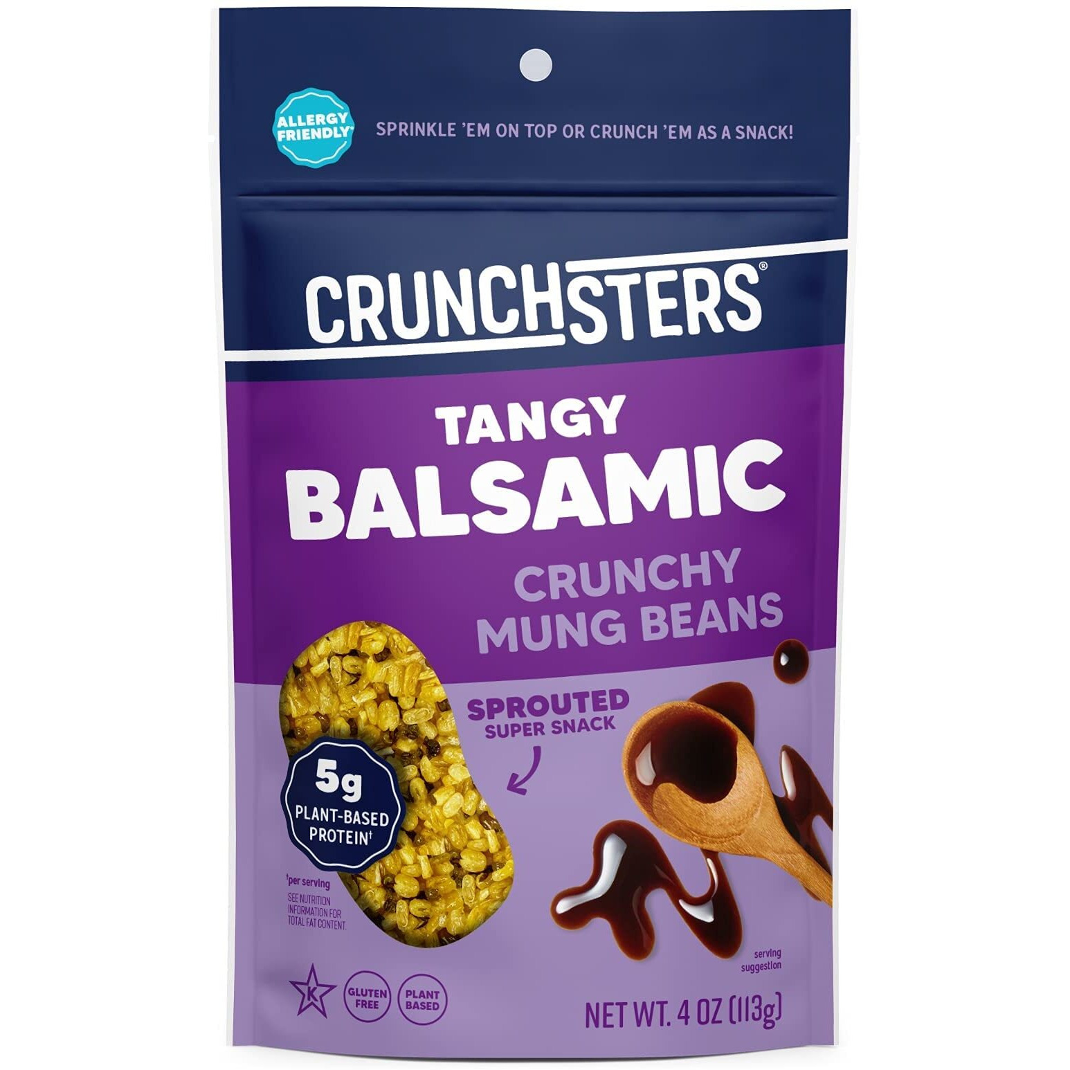 Crunchsters Crunchy Mung Beans Snack, Tangy Balsamic, 4Oz. Bags, 6-Pack