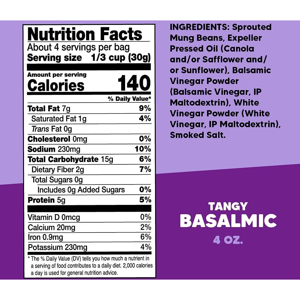 Crunchsters Crunchy Mung Beans Snack, Tangy Balsamic, 4Oz. Bags, 6-Pack