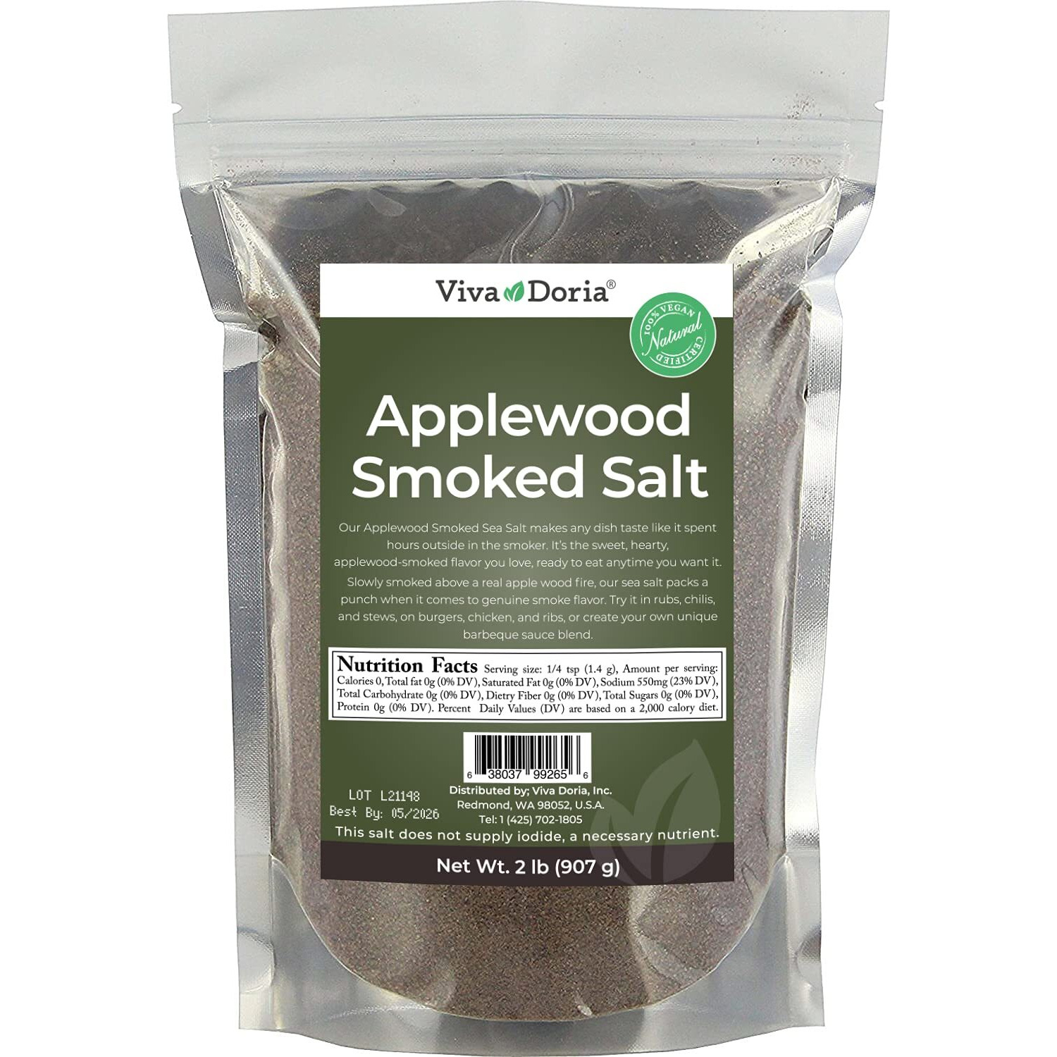 Viva Doria Applewood Smoked Sea Salt - Fine Grain, 2 Lb