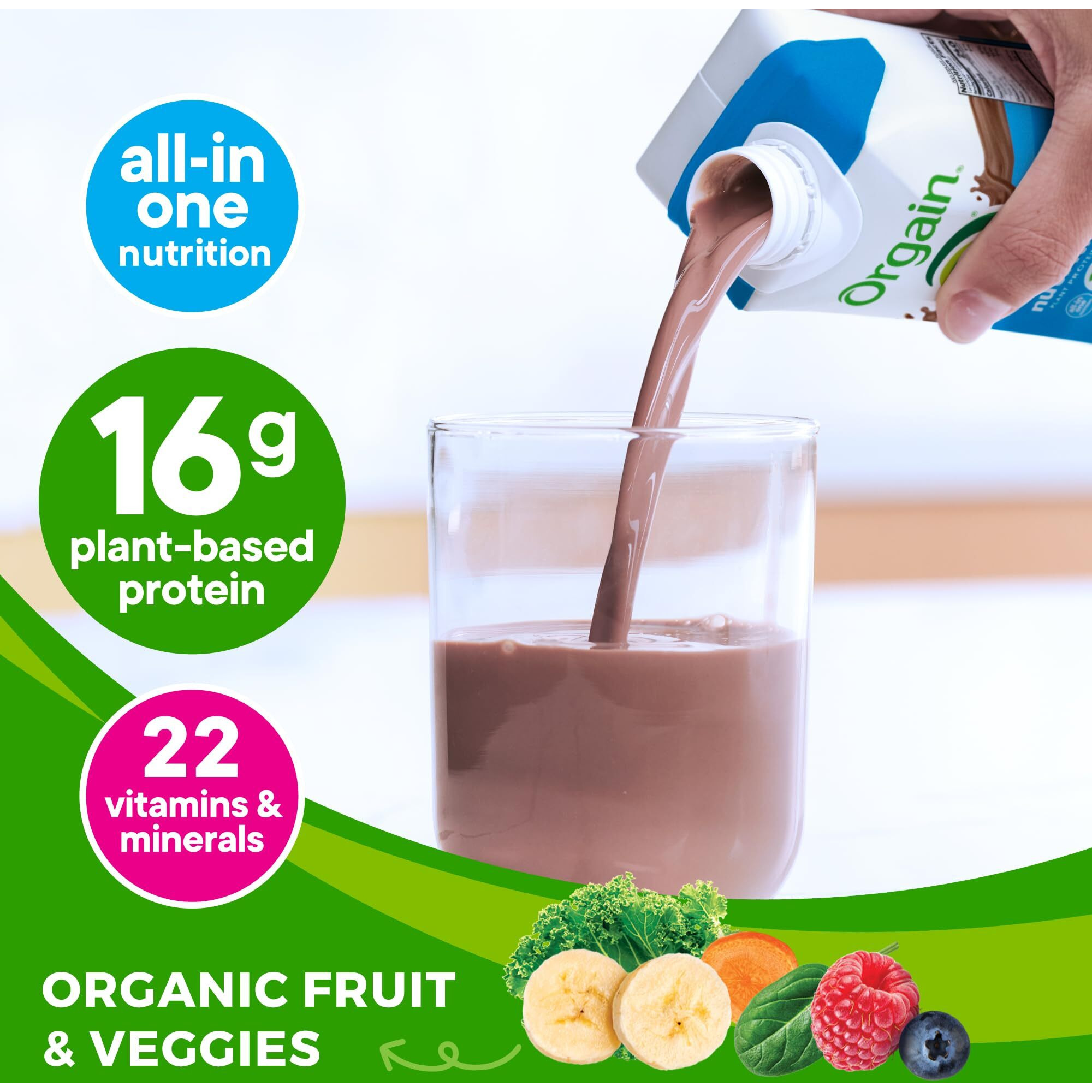 Orgain Organic Nutritional Vegan Protein Shake, Smooth Chocolate - 16G Plant Based Protein, Meal Replacement, 22 Vitamins & Minerals, Fruits & Vegetables, Gluten Free, Non-Gmo, 11 Fl Oz (Pack Of 12)