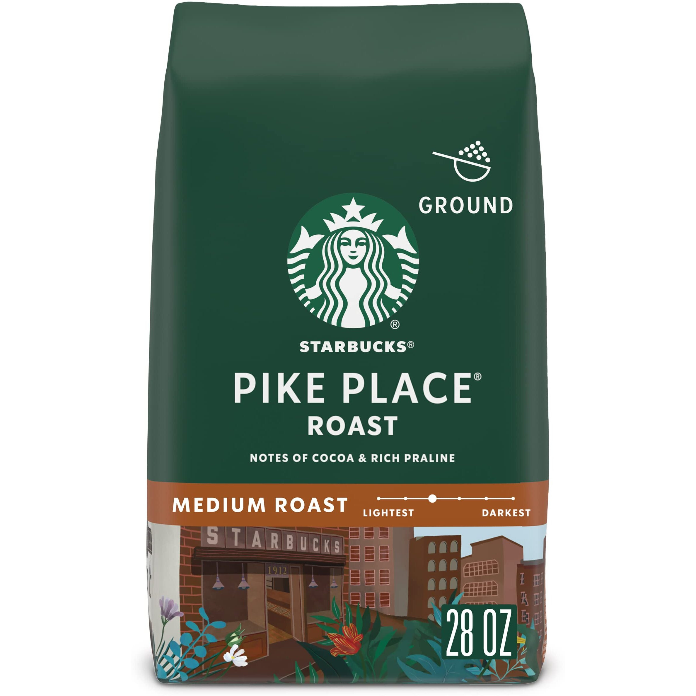 Starbucks Ground Coffee, Medium Roast Coffee, Pike Place Roast, 100% Arabica, 1 Bag (28 Oz)