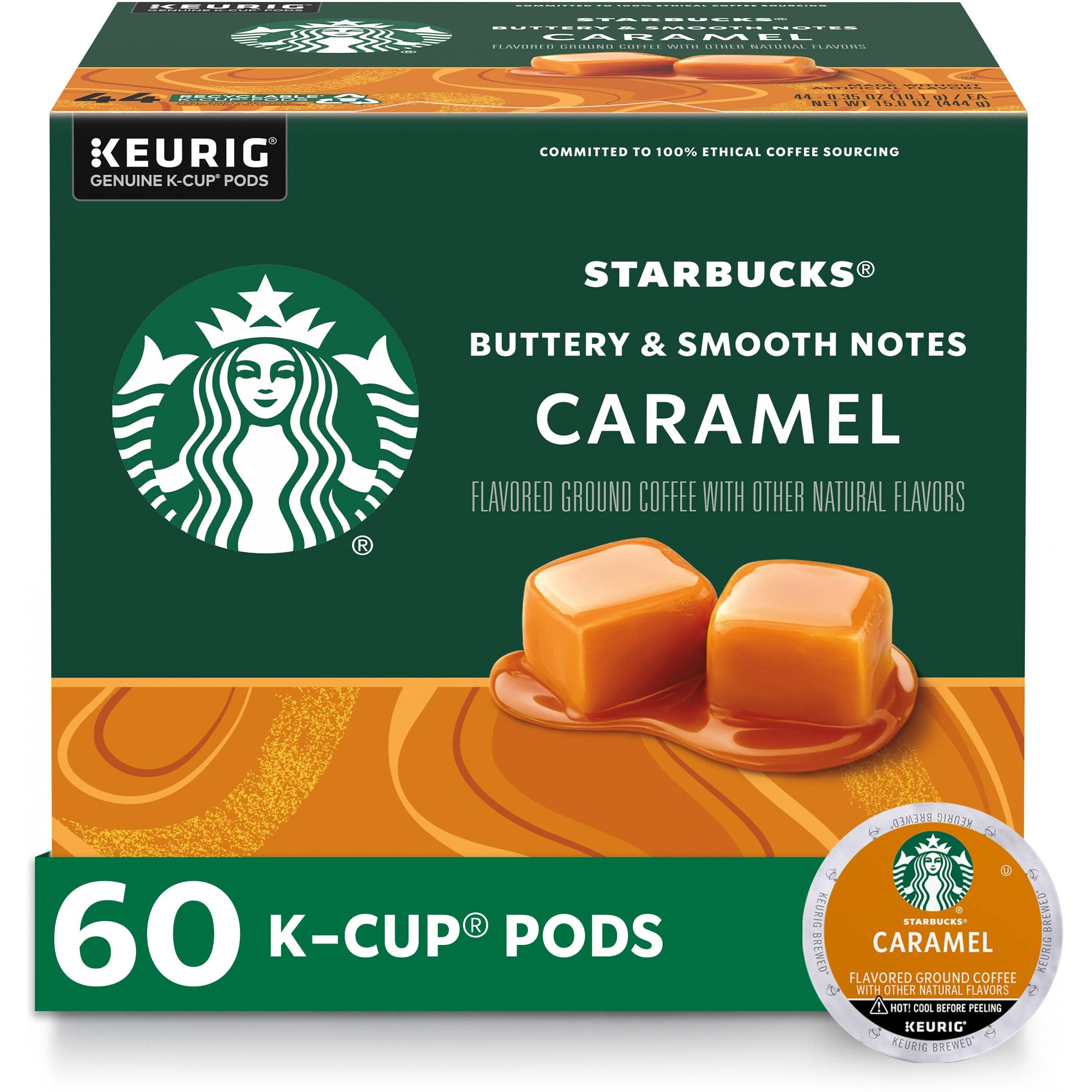 Starbucks K-Cup Coffee Pods, Caramel Flavored Coffee, Naturally Flavored, 100% Arabica, 6 Boxes (60 Pods Total)