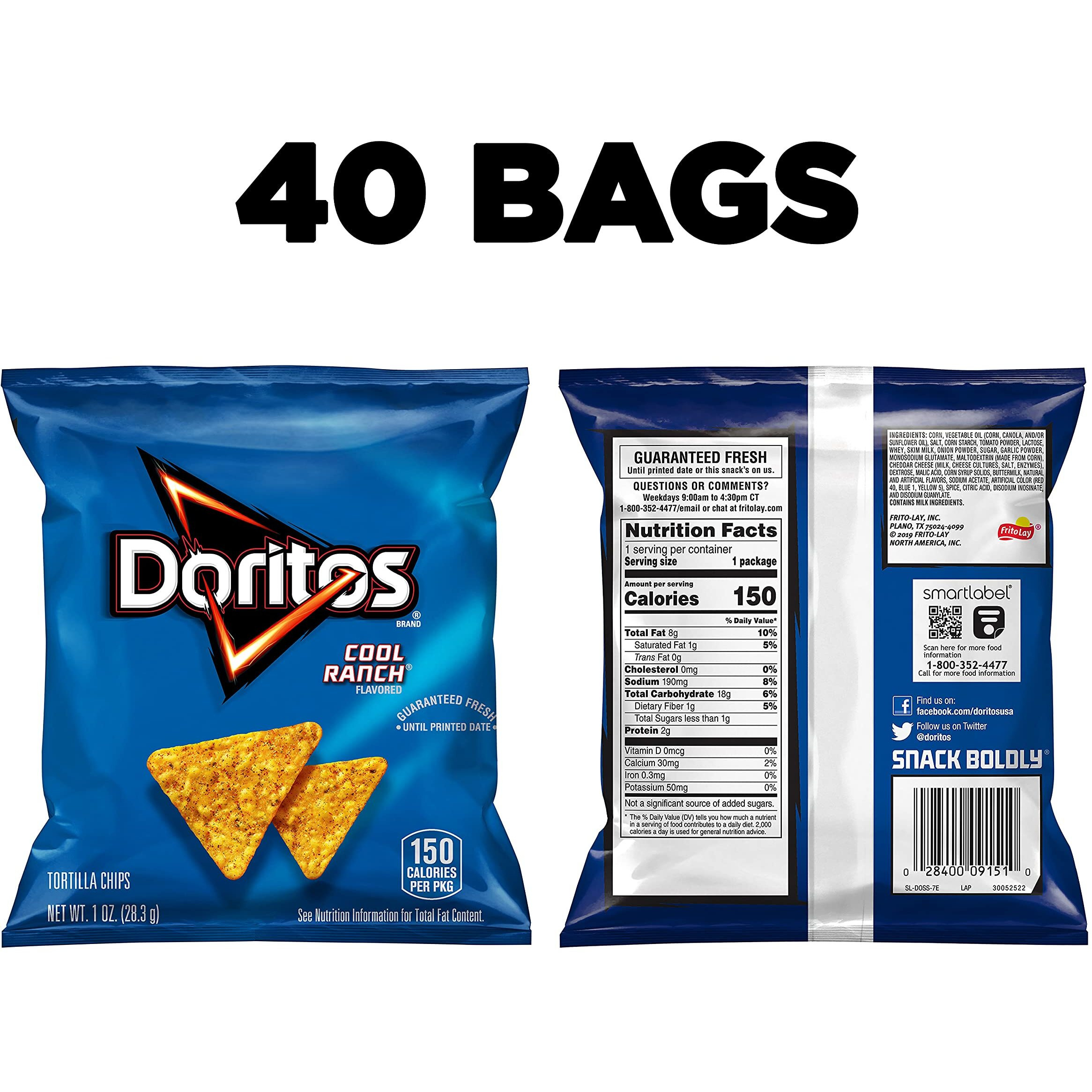 Doritos Cool Ranch Flavored Tortilla Chips, 1 Ounce (Pack Of 40)