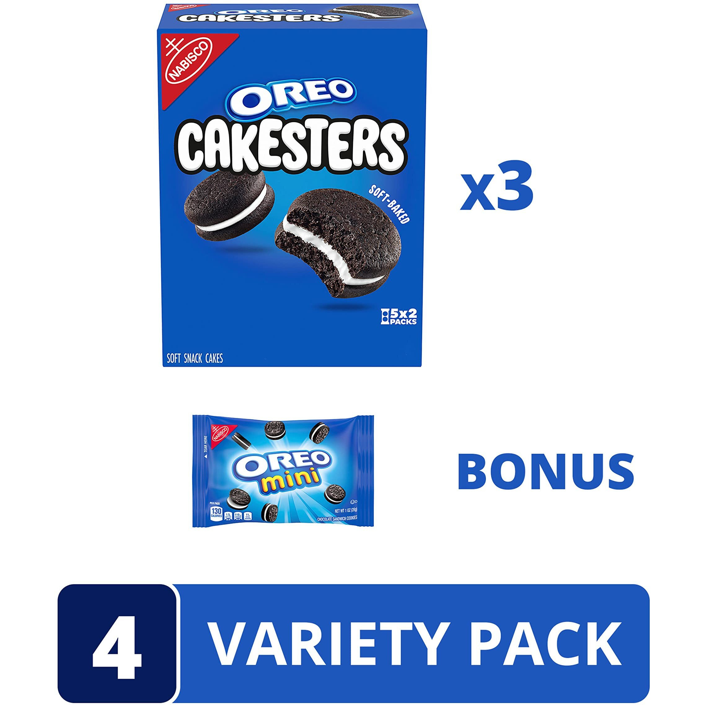 Oreo Cakesters Soft Snack Cakes, 3 - 5 Count Packs (15 Total Snack Packs) + Bonus Oreo Mini Cookie Snack Pack
