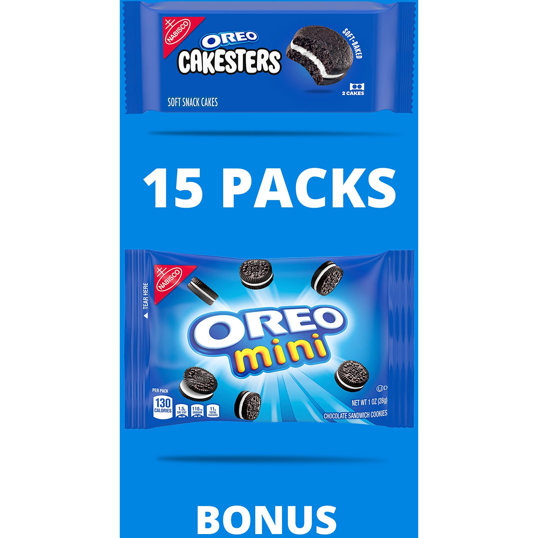 Oreo Cakesters Soft Snack Cakes, 3 - 5 Count Packs (15 Total Snack Packs) + Bonus Oreo Mini Cookie Snack Pack