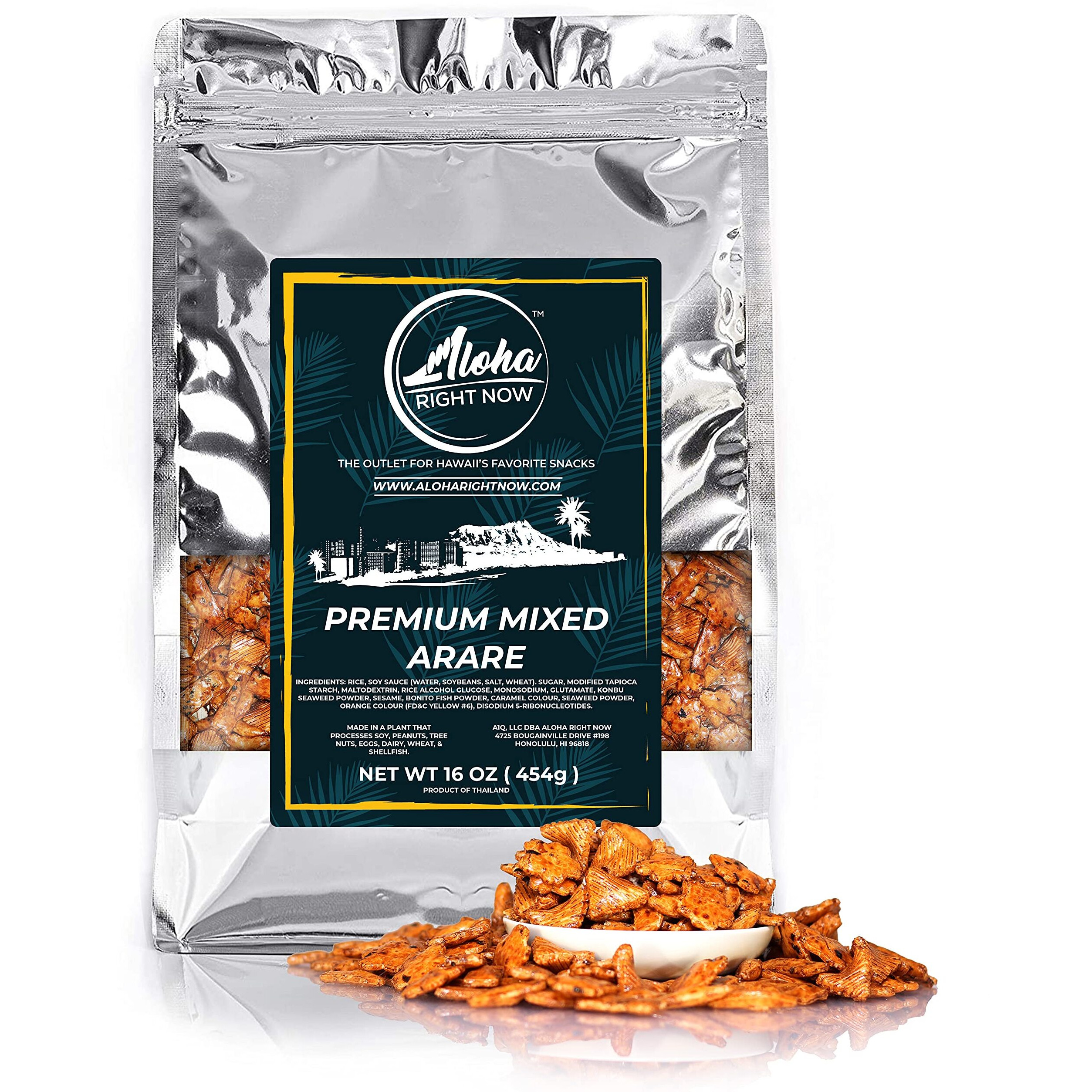 Aloha Right Now Premium Mixed Arare Rice Crackers Mochi Crunch Japanese Hawaiian Style Asian Snack Mix 1Lb 16Oz