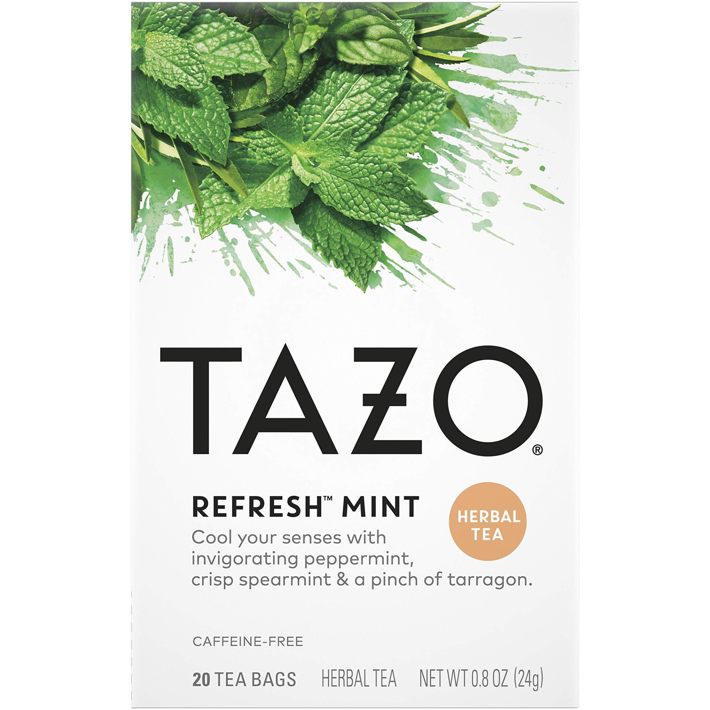 Tazo Refresh Mint Herbal Tea Bags, Caffeine-Free, 20 Herbal Tea Bags, 6 Count
