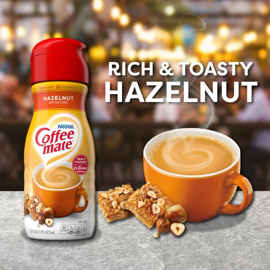 Nestle Coffee Mate Hazelnut Coffee Creamer Liquid - Triple Churned Liquid Coffee Creamer For Warm, Rich Flavored Coffee - Lactose & Gluten-Free, Non Dairy Creamer For Up To 360 Cups (16 Oz 6 Pack)