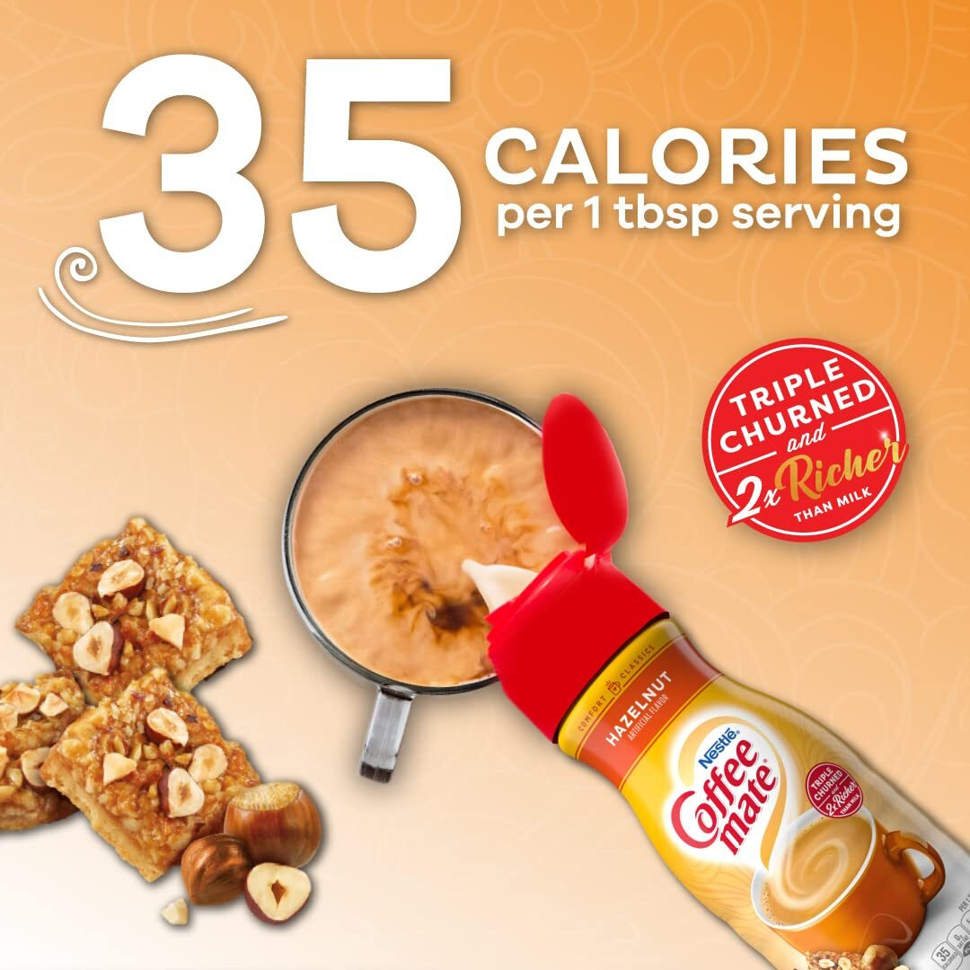 Nestle Coffee Mate Hazelnut Coffee Creamer Liquid - Triple Churned Liquid Coffee Creamer For Warm, Rich Flavored Coffee - Lactose & Gluten-Free, Non Dairy Creamer For Up To 360 Cups (16 Oz 6 Pack)