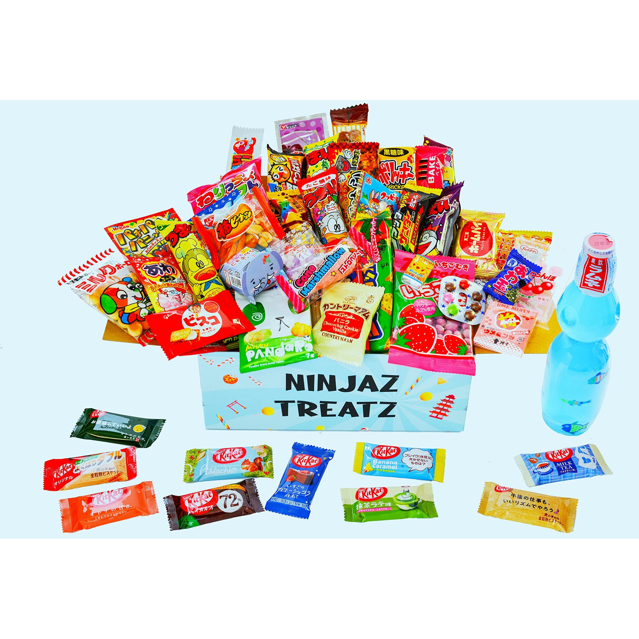 51 Japanese Snacks Box 40 Japanese Candy And 10 Japanese Kitkat Assortment 1 Ramune Bottle