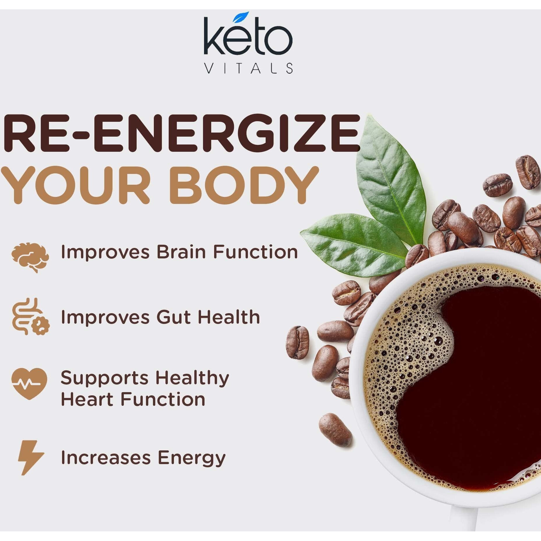 Keto Vitals Instant Keto Coffee Powder - Low-Calorie Unsweetened Instant Coffee Packets, Single Serve - Keto Coffee Instant Mix In Original, Vanilla, & Mocha Flavors - 30 Count