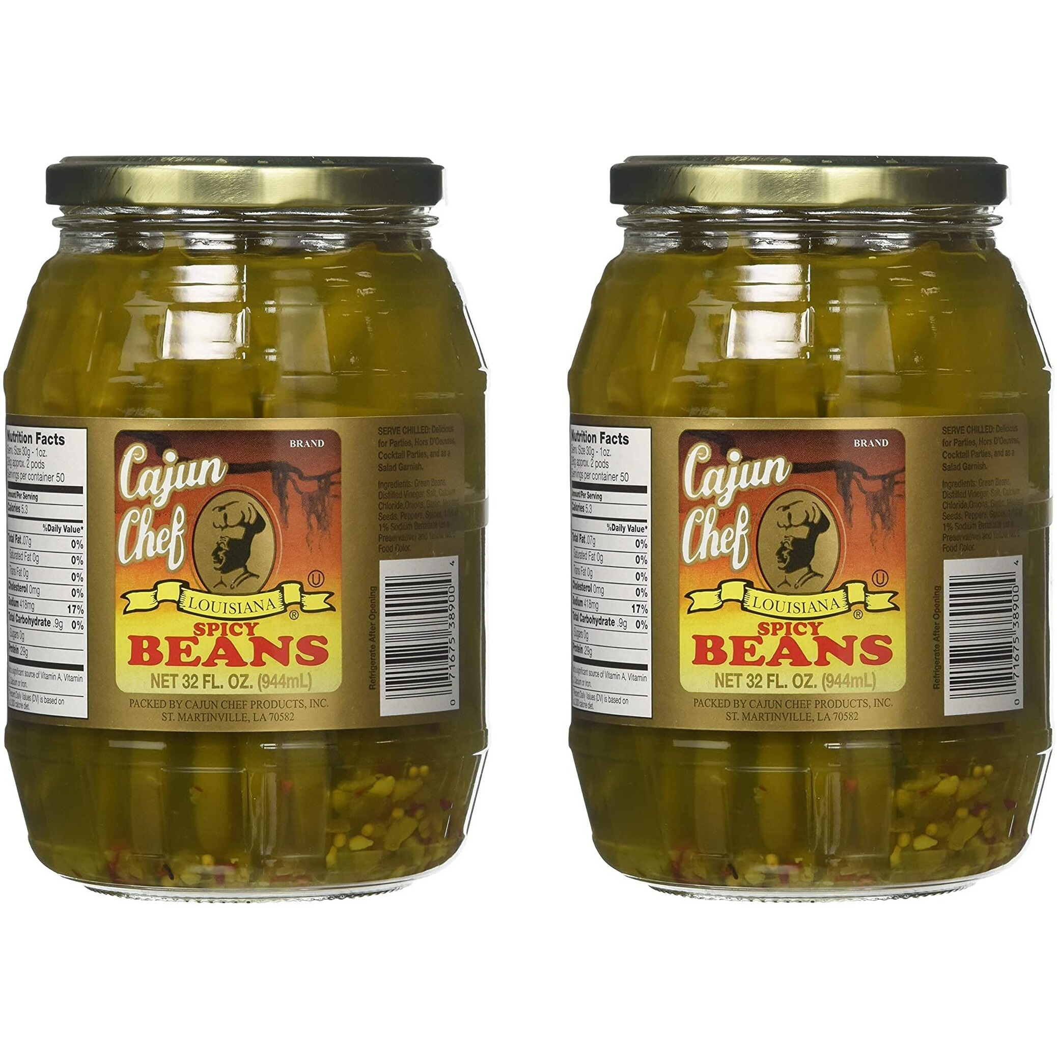 Cajun Chef Louisiana Spicy Green Beans - 32 Oz (Pack Of 2) - Bold Cajun Flavor - Perfect For Hors D'Ouevres, Cocktail Parties, As A Salad Garnish, Bloody Marys And More - Versatile And Delicious