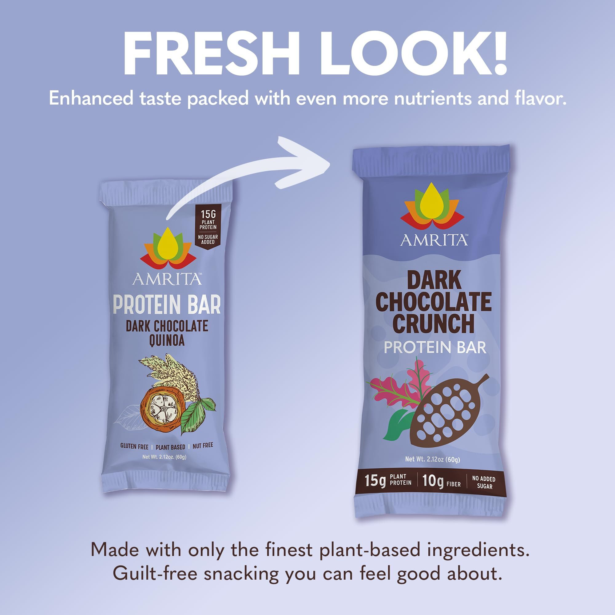 Amrita Dark Chocolate Quinoa Vegan Protein Bars, Peanut/Dairy Free, Soy & Gluten Free - 15G Plant Based Protein Bars, High Fiber, Low Sugar Meal Replacement Bar, Breakfast Bars