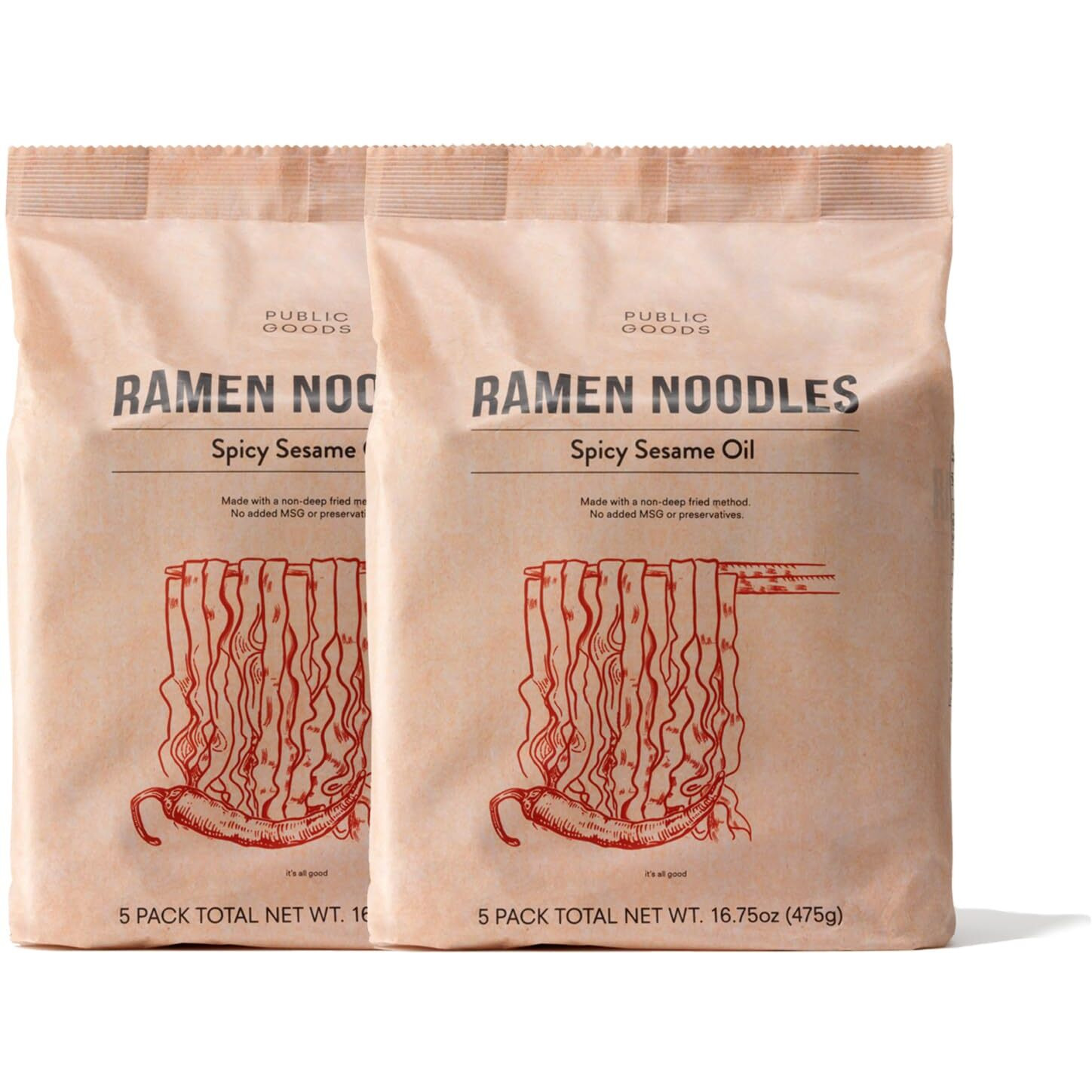 Public Goods Ramen Noodles | Brothless Vegan Noodle | All Natural Ingredients | Preservative Free | No Added Msg | Spicy Sesame Oil (10 Pack)