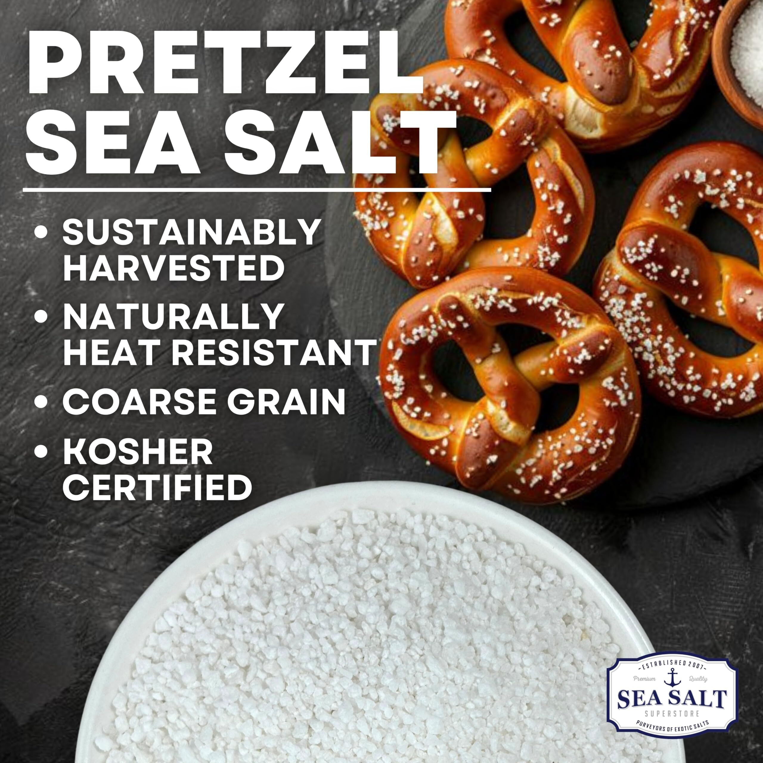 Pretzel Sea Salt, Coarse Sea Salt For Soft Pretzels, Heat Resistant Bagel And Soft Pretzel Salt, All Natural Sea Salt For Baking, 5 Oz Bag, Sea Salt Superstore