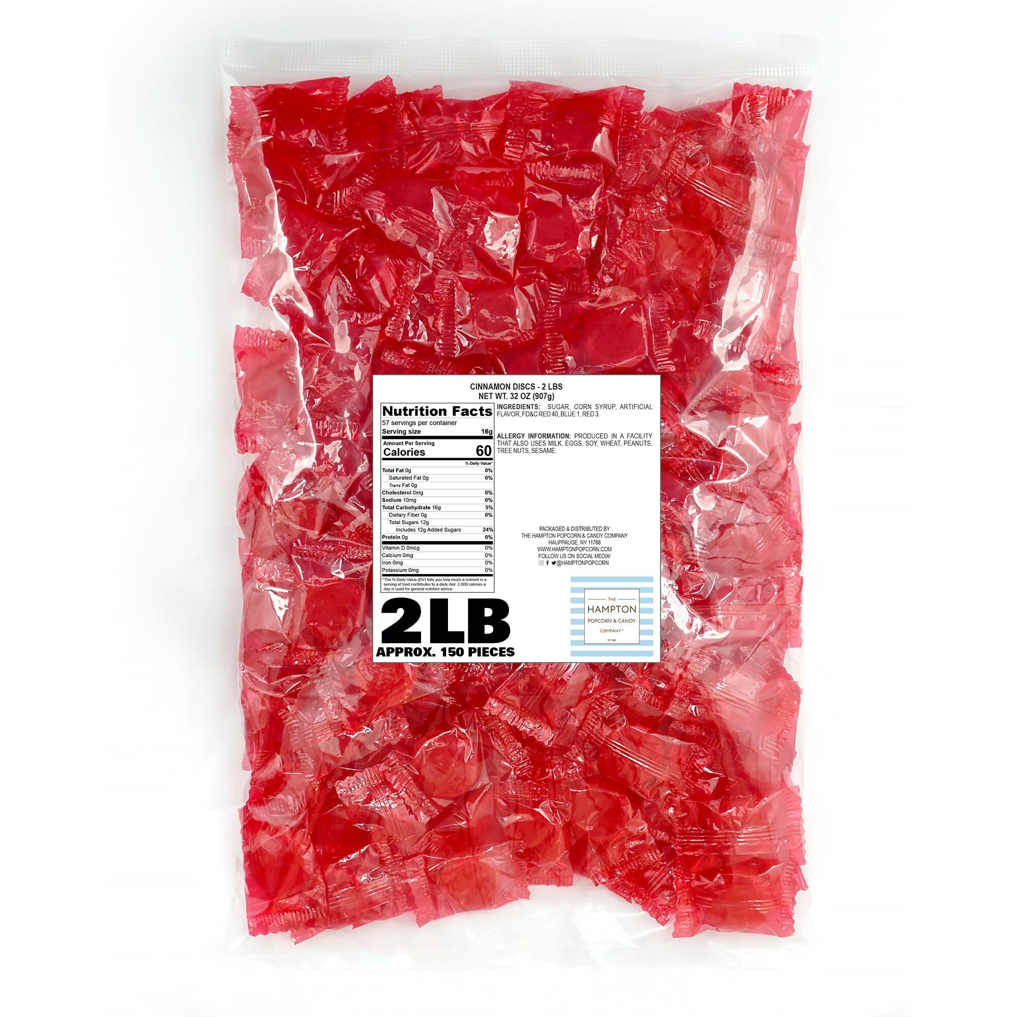 Cinnamon Discs Hard Candy - 5Lb Bulk Bag (Approx. 375 Pcs) - Cinnamon Candy - Individually Wrapped Old Fashioned Red Candy - The Hampton Popcorn & Candy Company