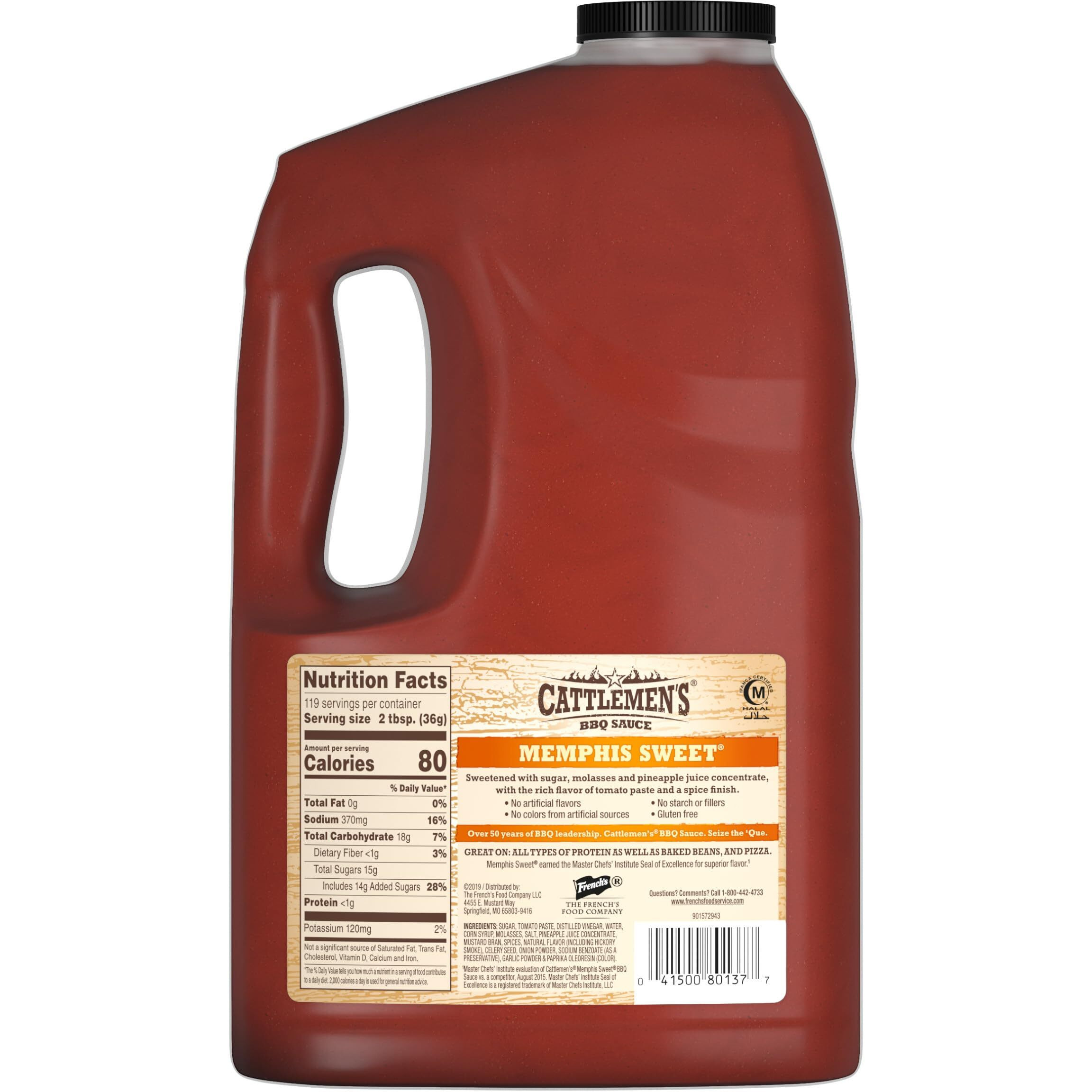 Cattlemen's Memphis Sweet Bbq Sauce, 1 Gal - One Gallon Of Sweet Memphis Barbeque Sauce, Best On Wings, Ribs, Burgers And More