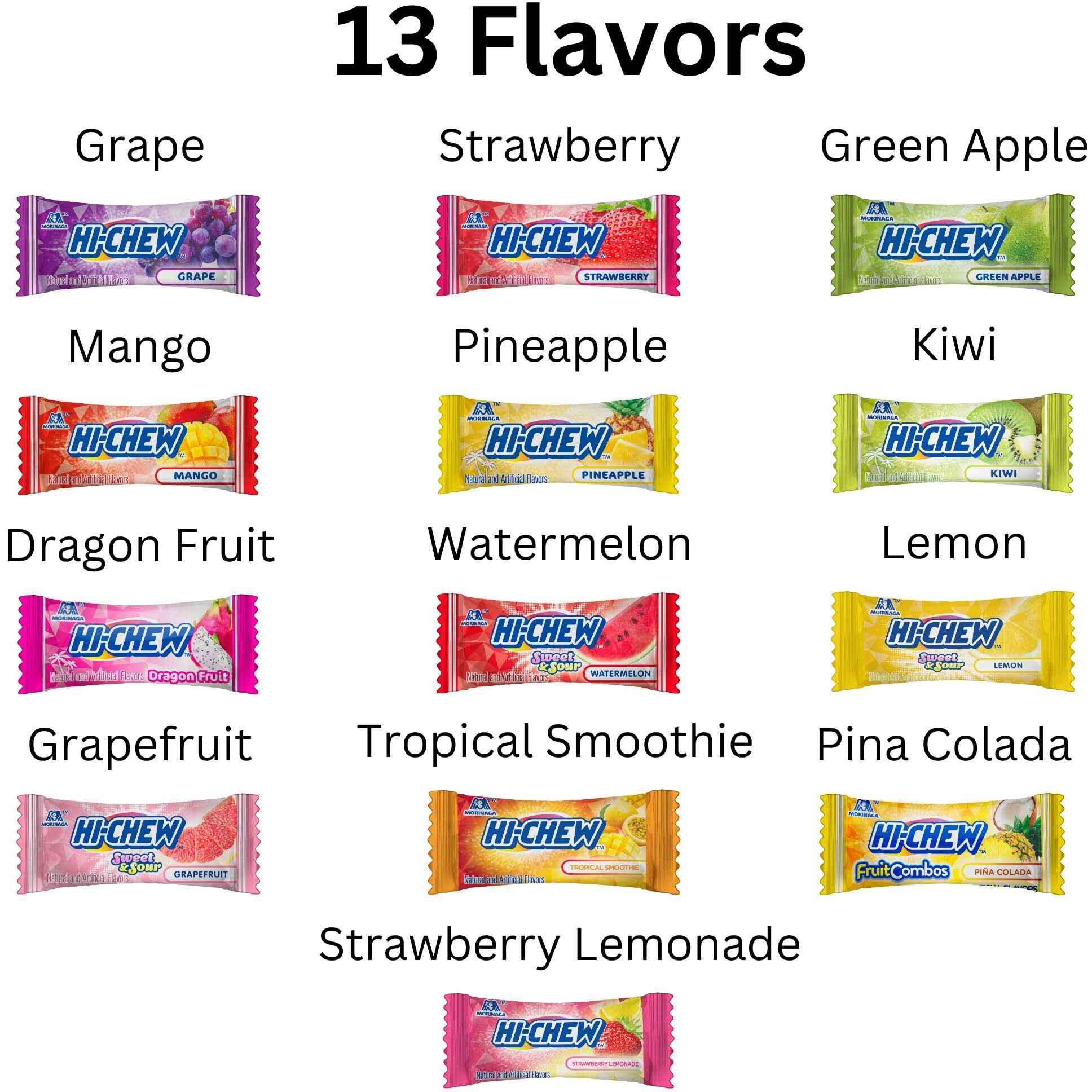 Hi-Chew Variety Pack, 4 Stand Up Pouches | Original Tropical Fruit Combos Sweet & Sour | Unique Fun Soft & Chewy Taffy Candy | Immensely Juicy Exotic Fruit Flavors | Individually Wrapped For Sharing