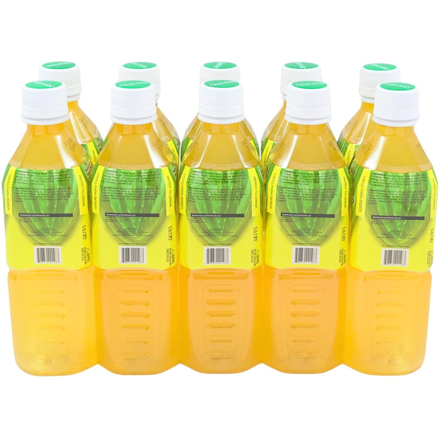 Aloevine Aloe Vera Drink Mango Healthy Juice Pure With Chunks Of Aloe L 16.9 Oz. 10 Pack L Plant Based Vegetable Korean Drinks