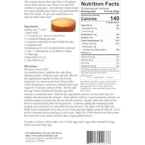 Authentic Foods Steve's Gluten Free Cake Flour Blend, 3 Pound