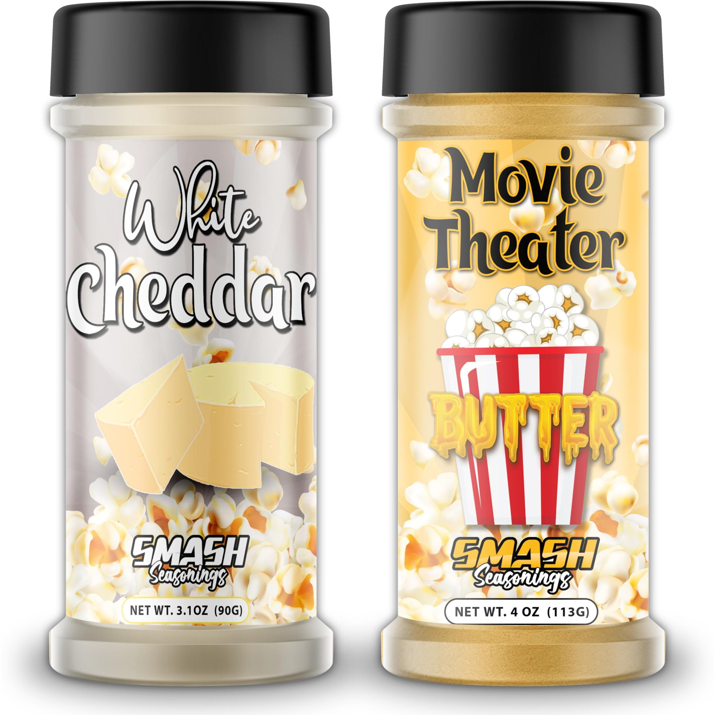 Smash Seasonings White Cheddar Cheese & Movie Theater Butter - 2 Pack Of Delicious Popcorn Flavoring Seasoning In A Shaker Bottle - Enhance Your Snacks With Our Popcorn Seasoning Variety Pack
