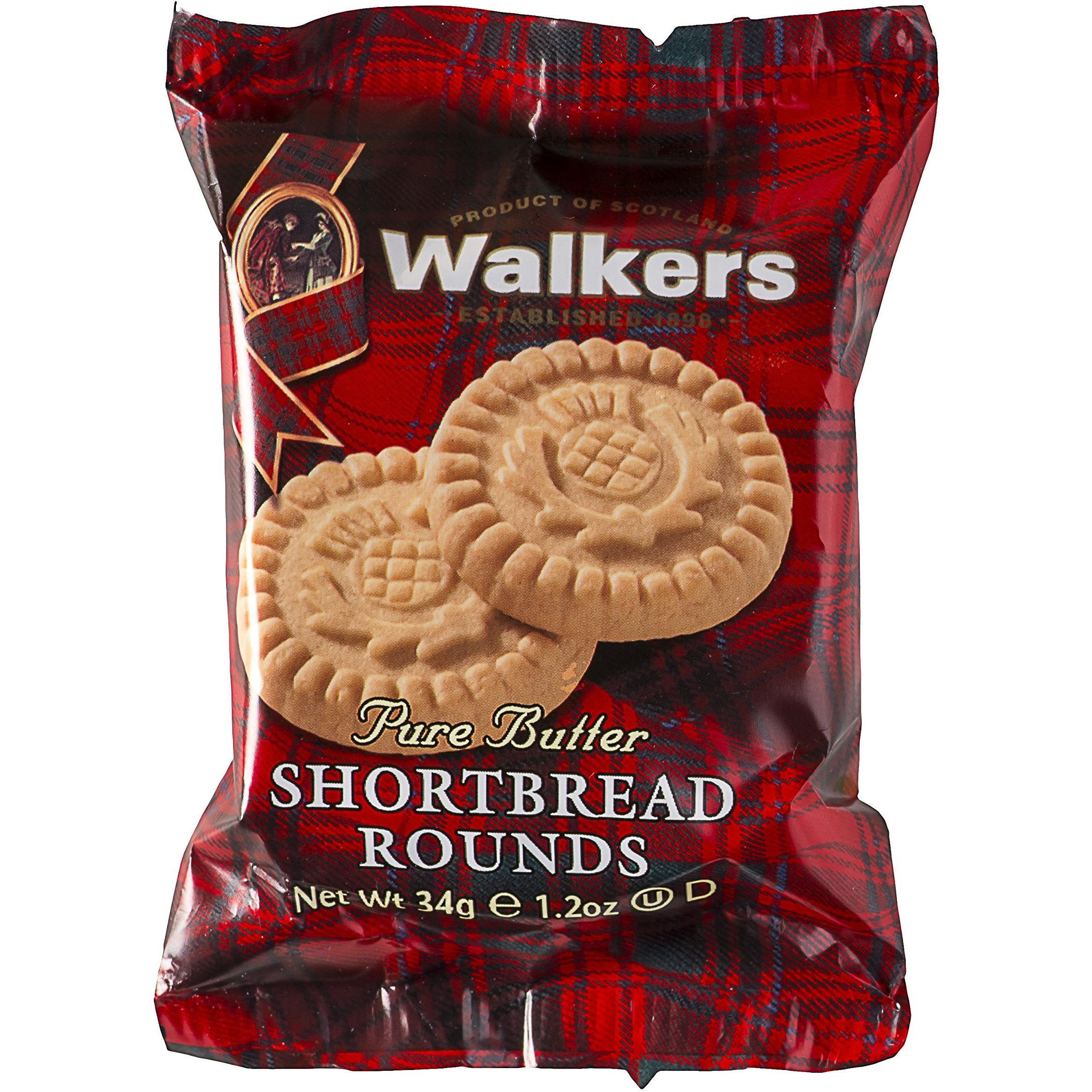 Walker's Shortbread Rounds 2 Count, Pure Butter Shortbread Cookies, 1.2 Oz Snack Packs (Pack Of 22)