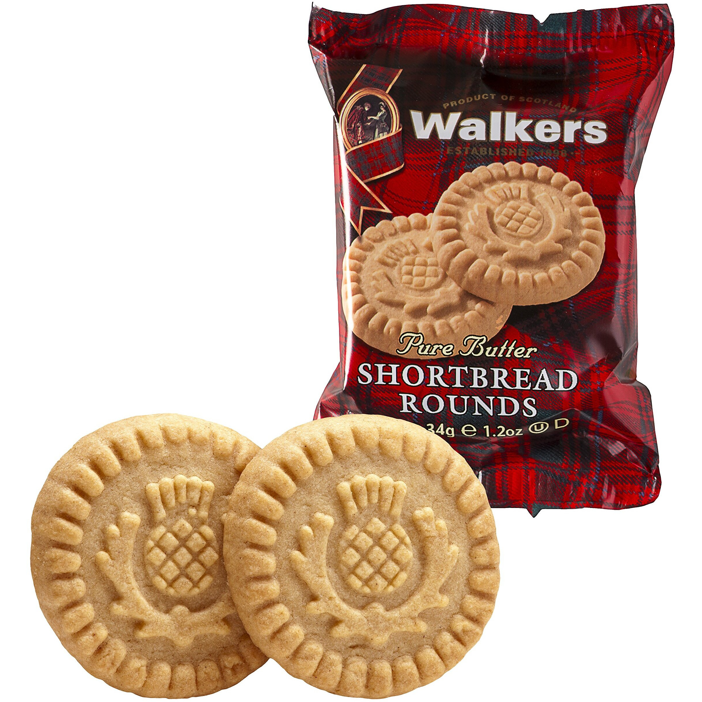 Walker's Shortbread Rounds 2 Count, Pure Butter Shortbread Cookies, 1.2 Oz Snack Packs (Pack Of 22)