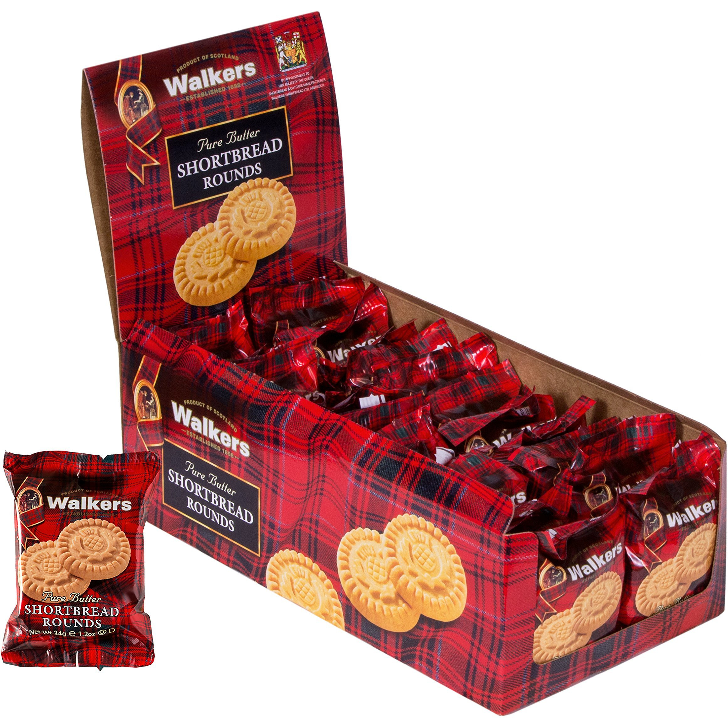Walker's Shortbread Rounds 2 Count, Pure Butter Shortbread Cookies, 1.2 Oz Snack Packs (Pack Of 22)