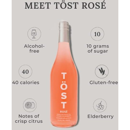 Tost Rose All-Natural Alcohol-Free Sparkling Beverage, 25.4 Fl Oz (Pack Of 6)