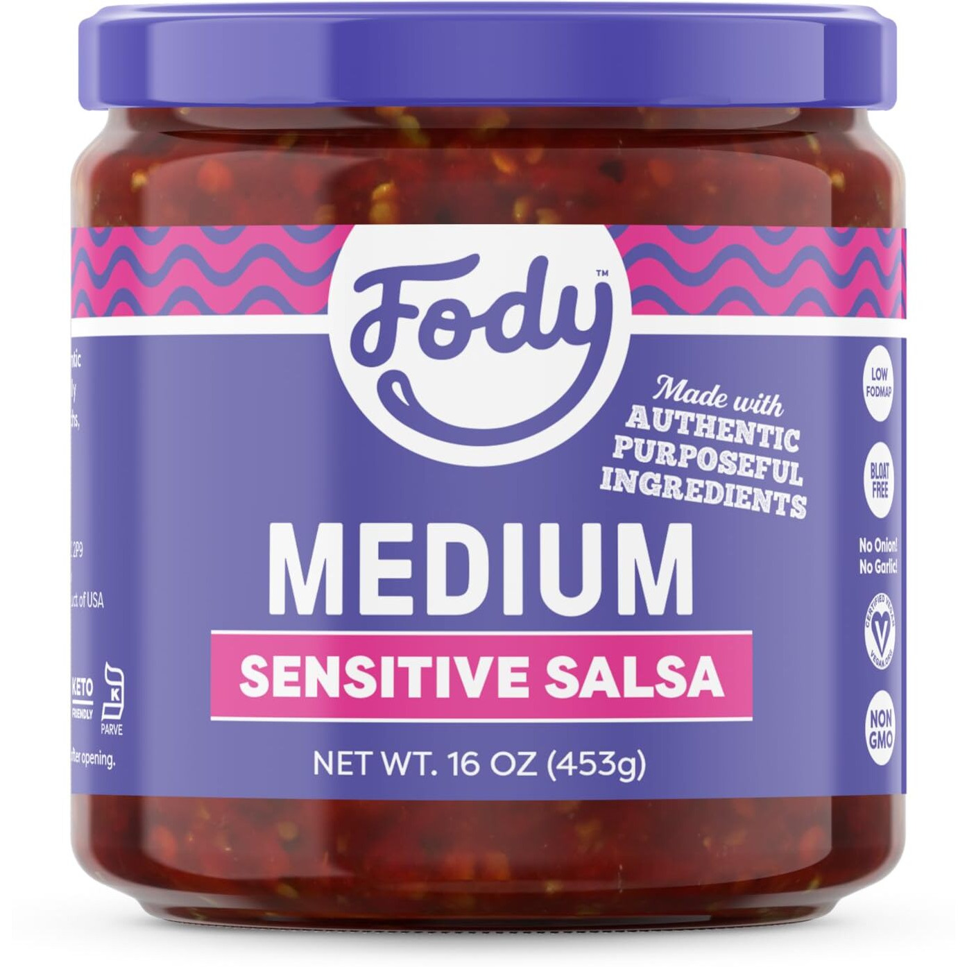 Fody Foods Vegan Medium Salsa, Chunky Tomato Jalapeno Salsa, Low Fodmap Certified, Sensitive Recipe, Gut & Ibs Friendly, 16 Ounce, Packaging May Vary