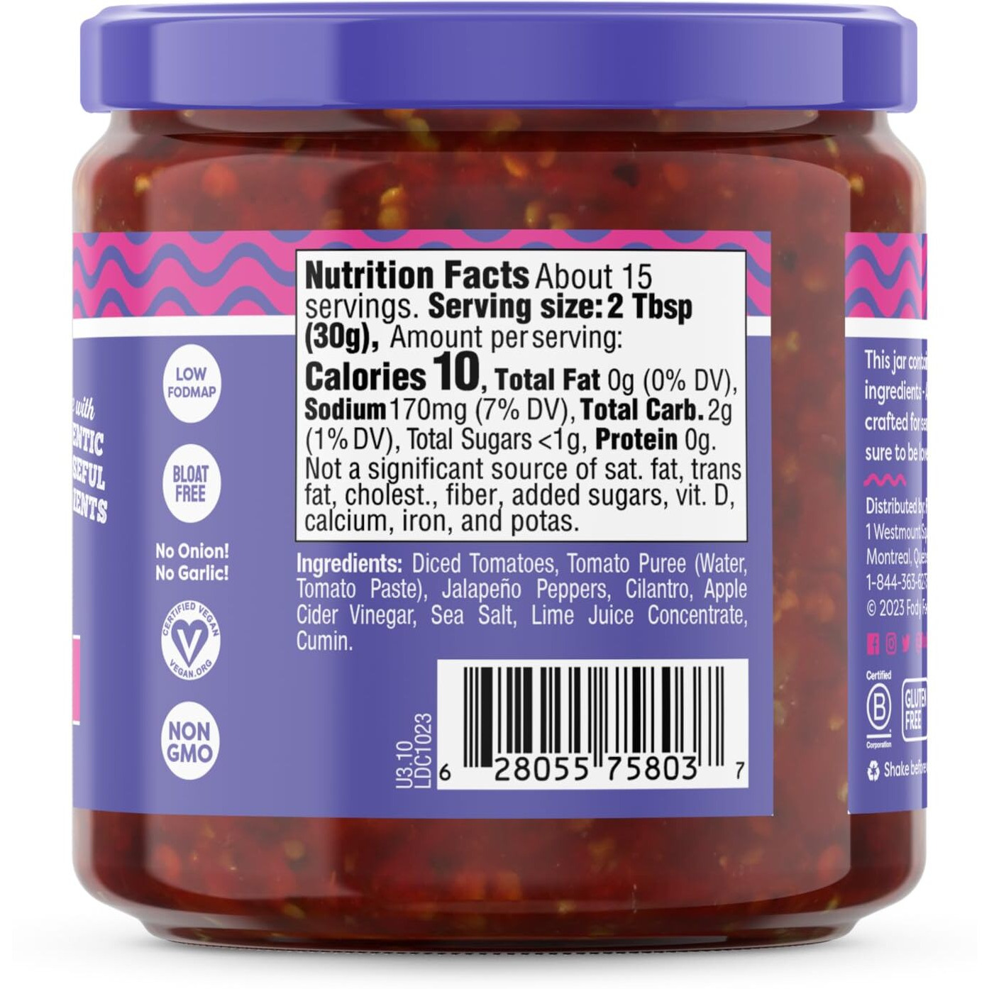 Fody Foods Vegan Medium Salsa, Chunky Tomato Jalapeno Salsa, Low Fodmap Certified, Sensitive Recipe, Gut & Ibs Friendly, 16 Ounce, Packaging May Vary
