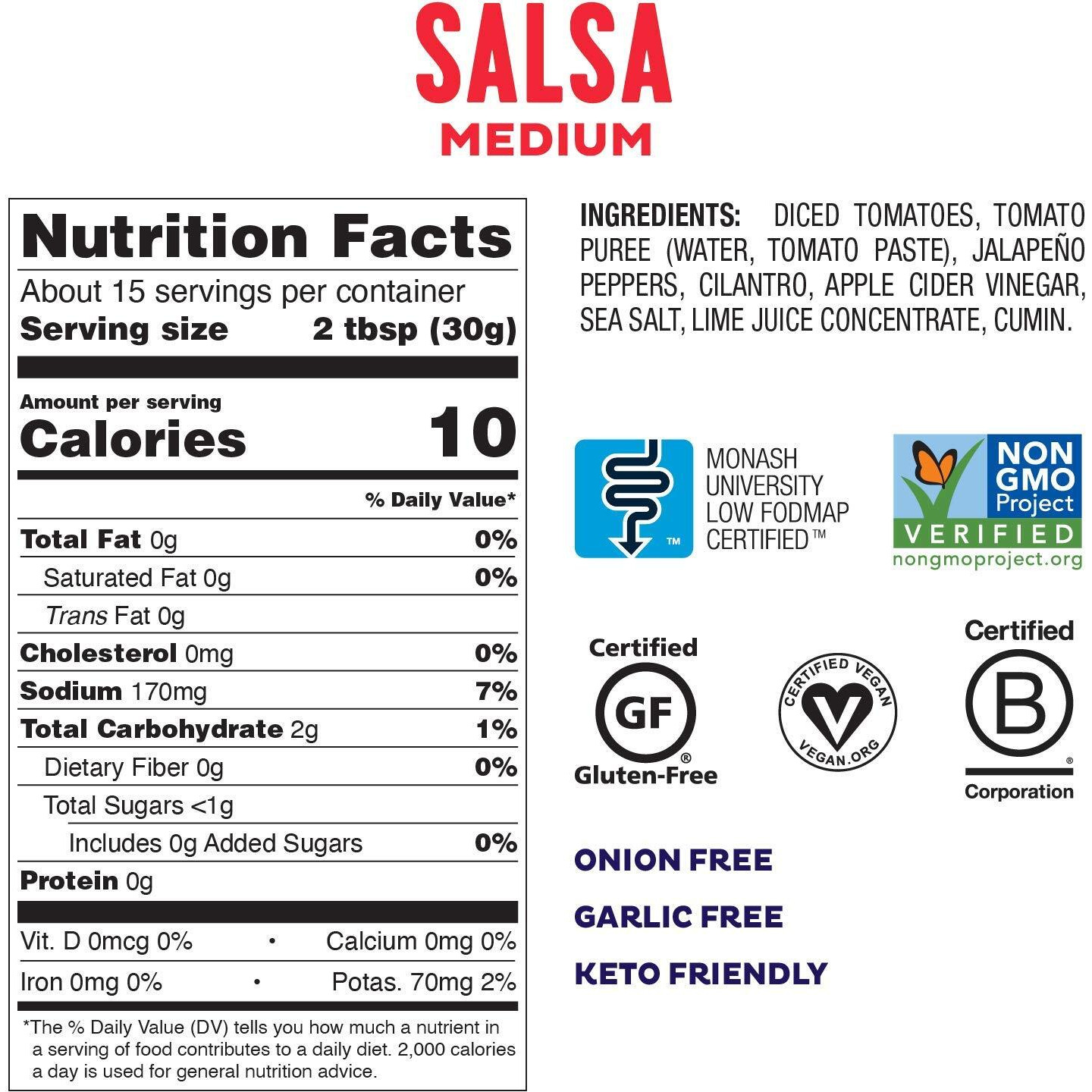 Fody Foods Vegan Medium Salsa, Chunky Tomato Jalapeno Salsa, Low Fodmap Certified, Sensitive Recipe, Gut & Ibs Friendly, 16 Ounce, Packaging May Vary