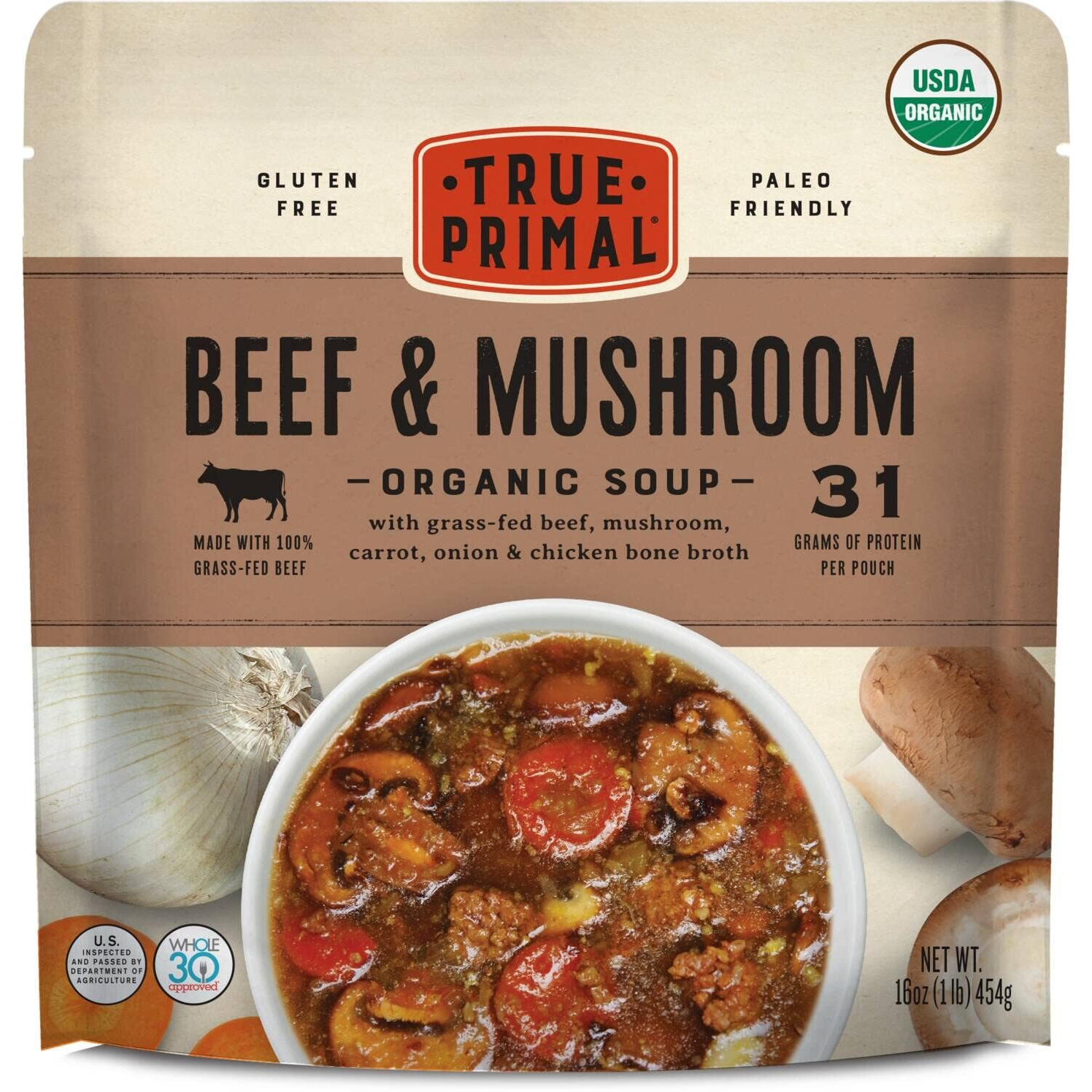 True Primal Beef & Mushroom Organic Soup 8-Pack, Ready To Eat, Gluten Free, Paleo, Grass-Fed Beef, Whole30, Keto, Aip, Bone Broth