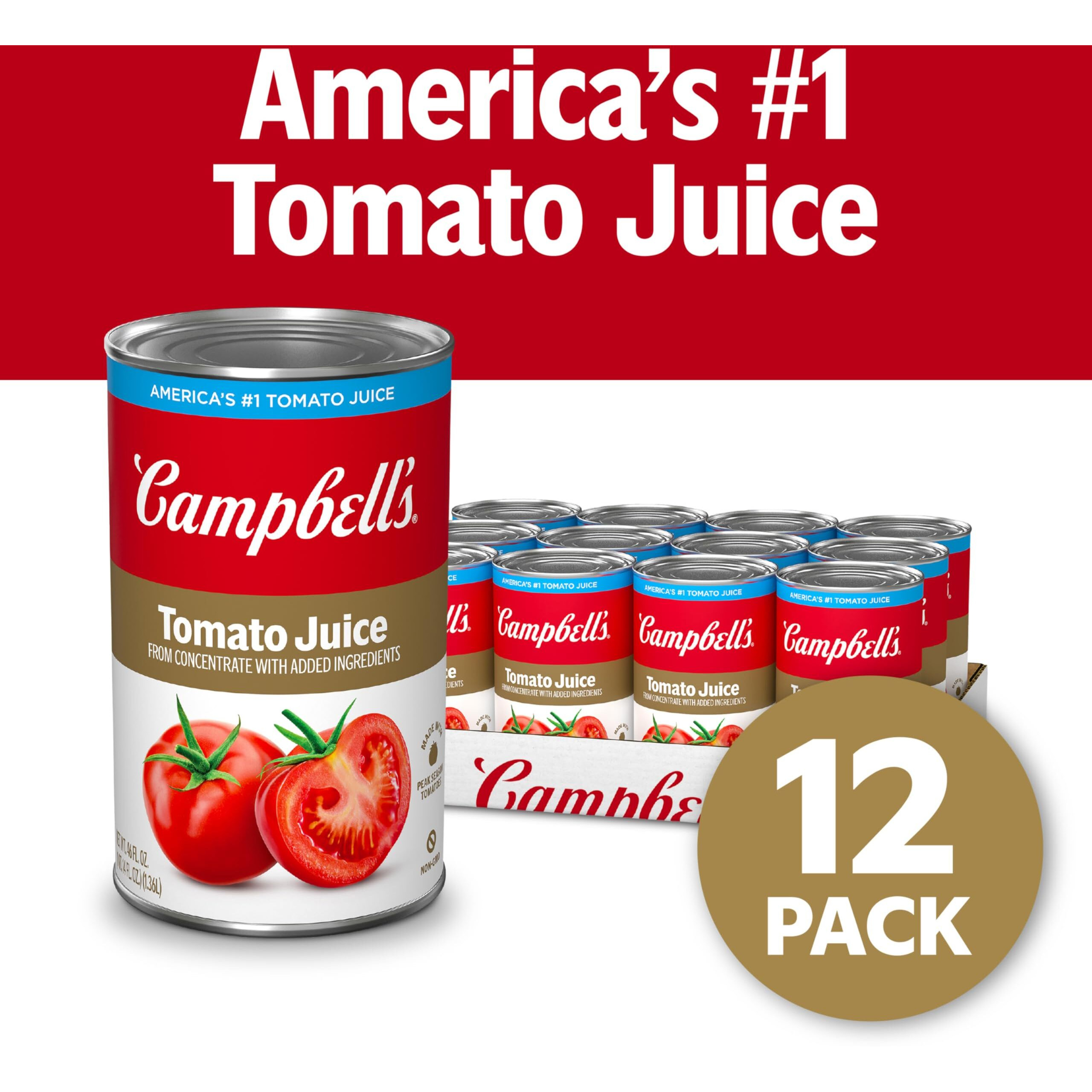 Campbell's 100% Tomato Juice, 46 Fl Oz Can (12 Pack)