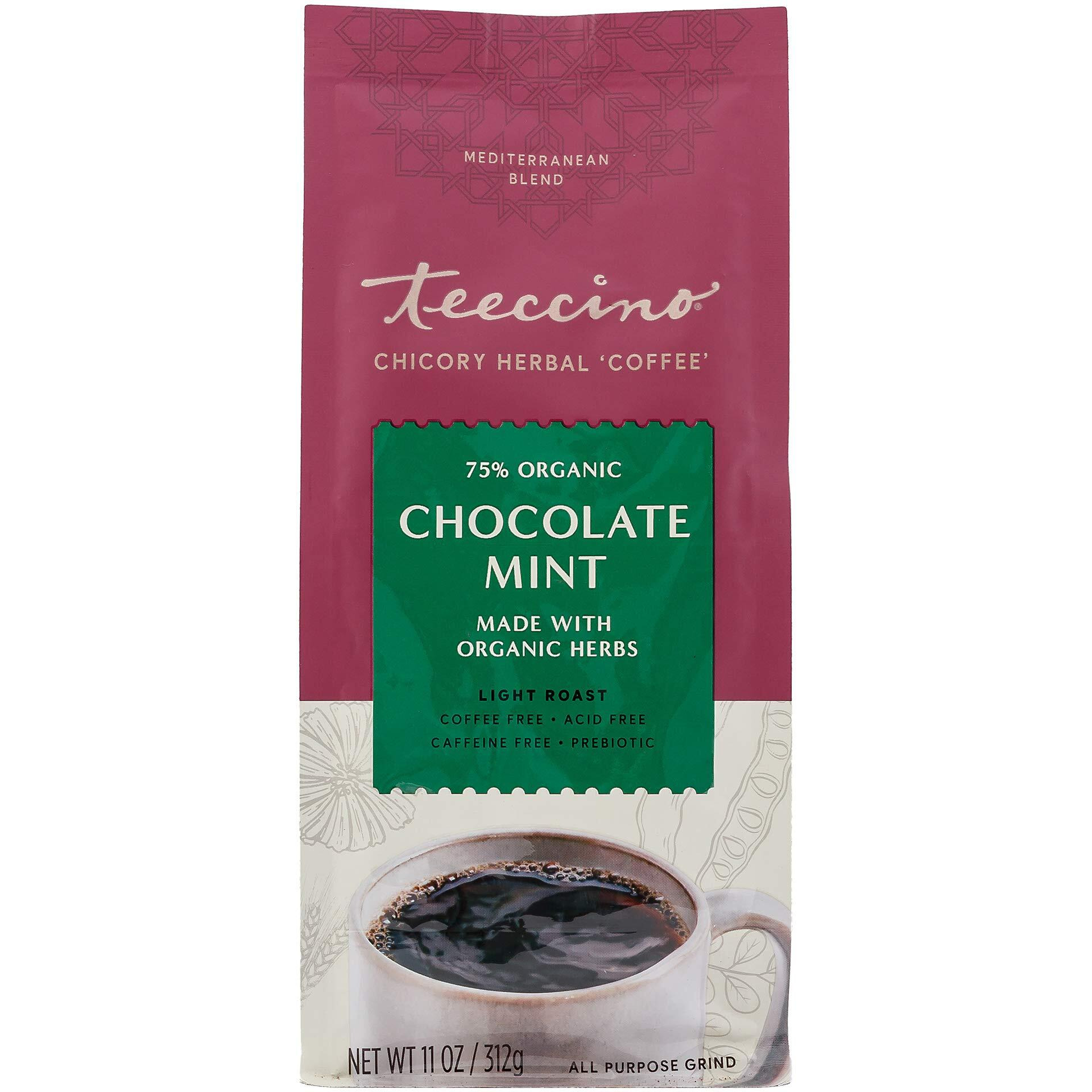 Teeccino Chicory Coffee Alternative - Chocolate Mint - Ground Herbal Coffee Thats Prebiotic, Caffeine Free & Acid Free, Light Roast, 11 Ounce