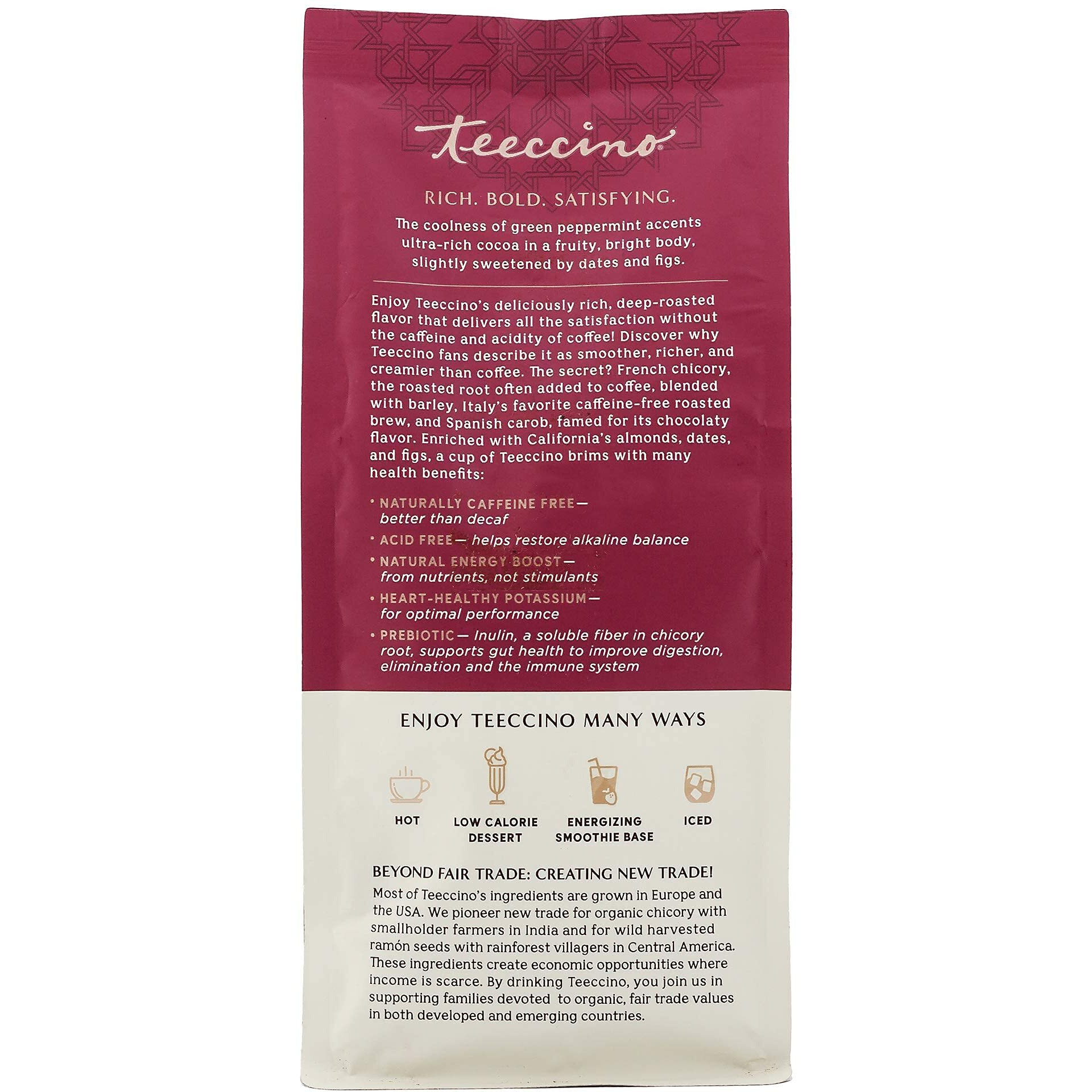 Teeccino Chicory Coffee Alternative - Chocolate Mint - Ground Herbal Coffee Thats Prebiotic, Caffeine Free & Acid Free, Light Roast, 11 Ounce