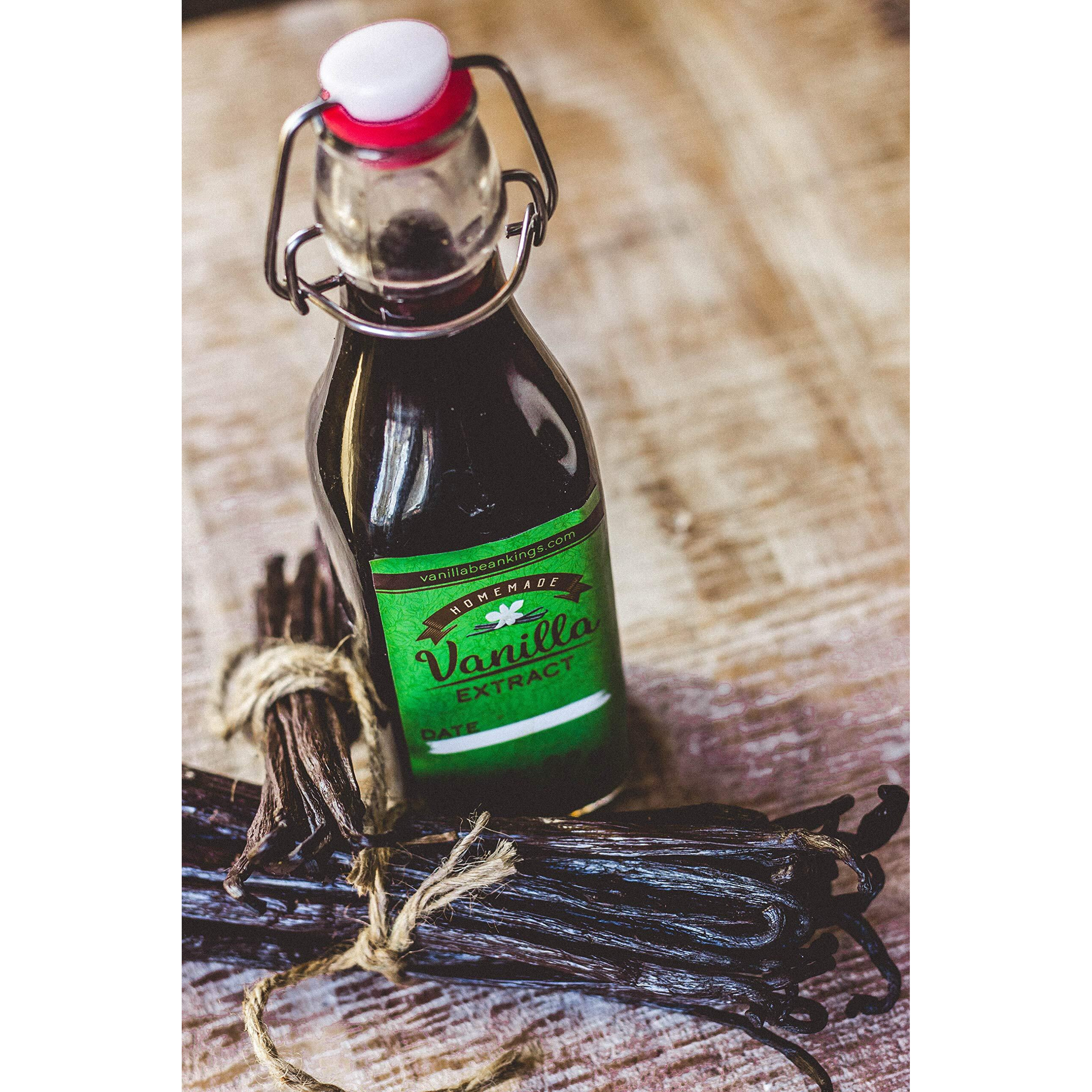 Homemade Vanilla Extract Kit | Diy | 1 Ounce Of Premium Organic Madagascar Grade A Vanilla Beans 6-7 Inches (Appoximately 8-10 Beans) With 8.5 Oz Swing Top Glass Bottle | For Cooking And Baking