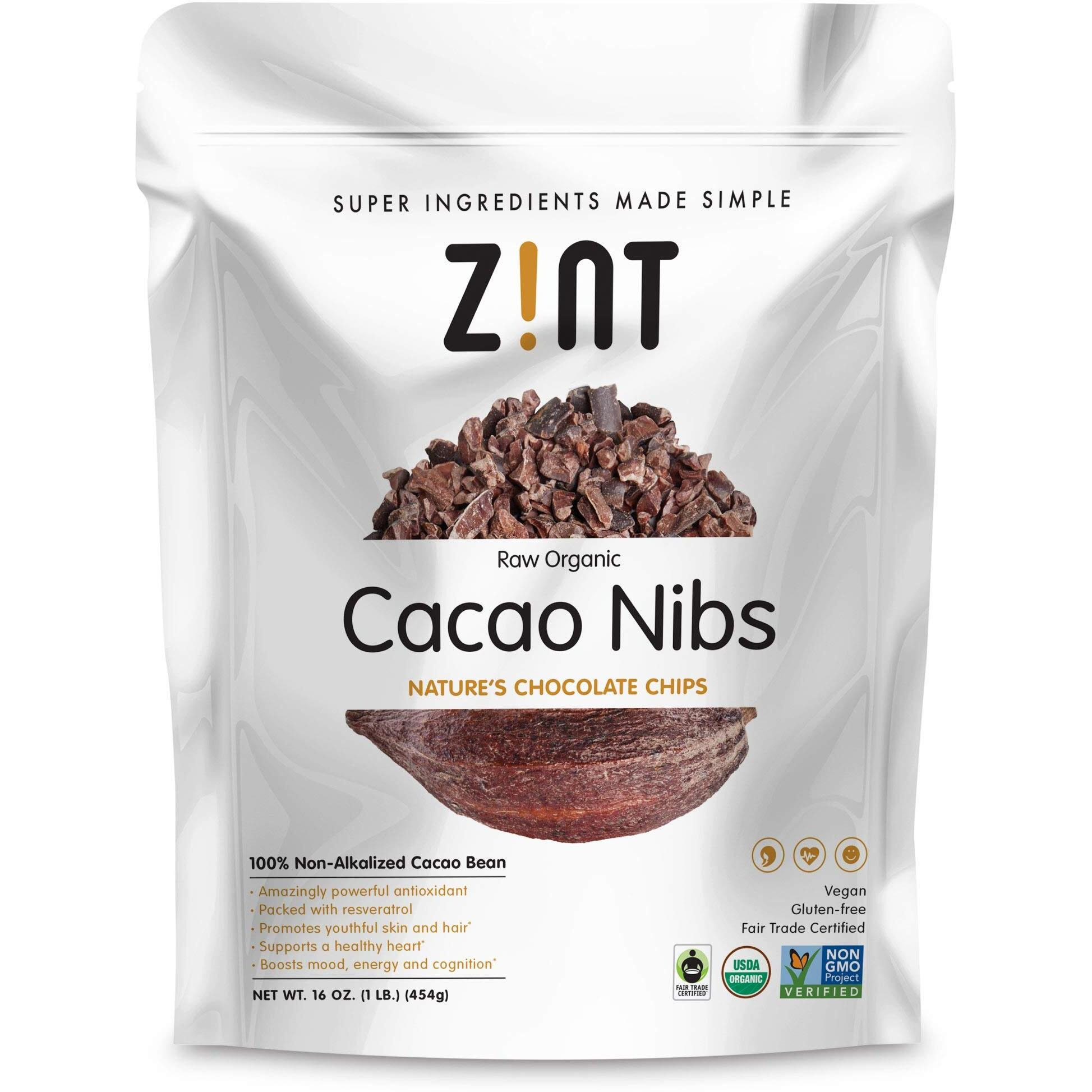 Zint Organic Cacao Nibs (16 Oz) Fair Trade, Paleo-Certified, Organic, Non Gmo, Anti Aging Antioxidant Superfood, Gluten Free Cocoa Cacao Beans