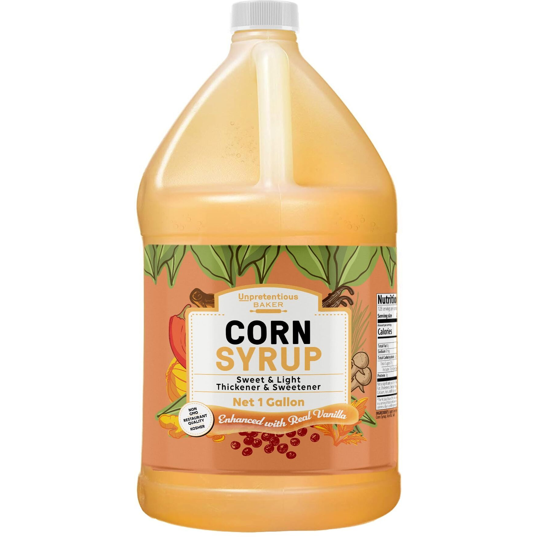 Unpretentious Corn Syrup, 1 Gallon Jug, Light Syrup With Real Vanilla, Gluten Free, Natural, Sugar Substitute, Jug With Twist Off Cap