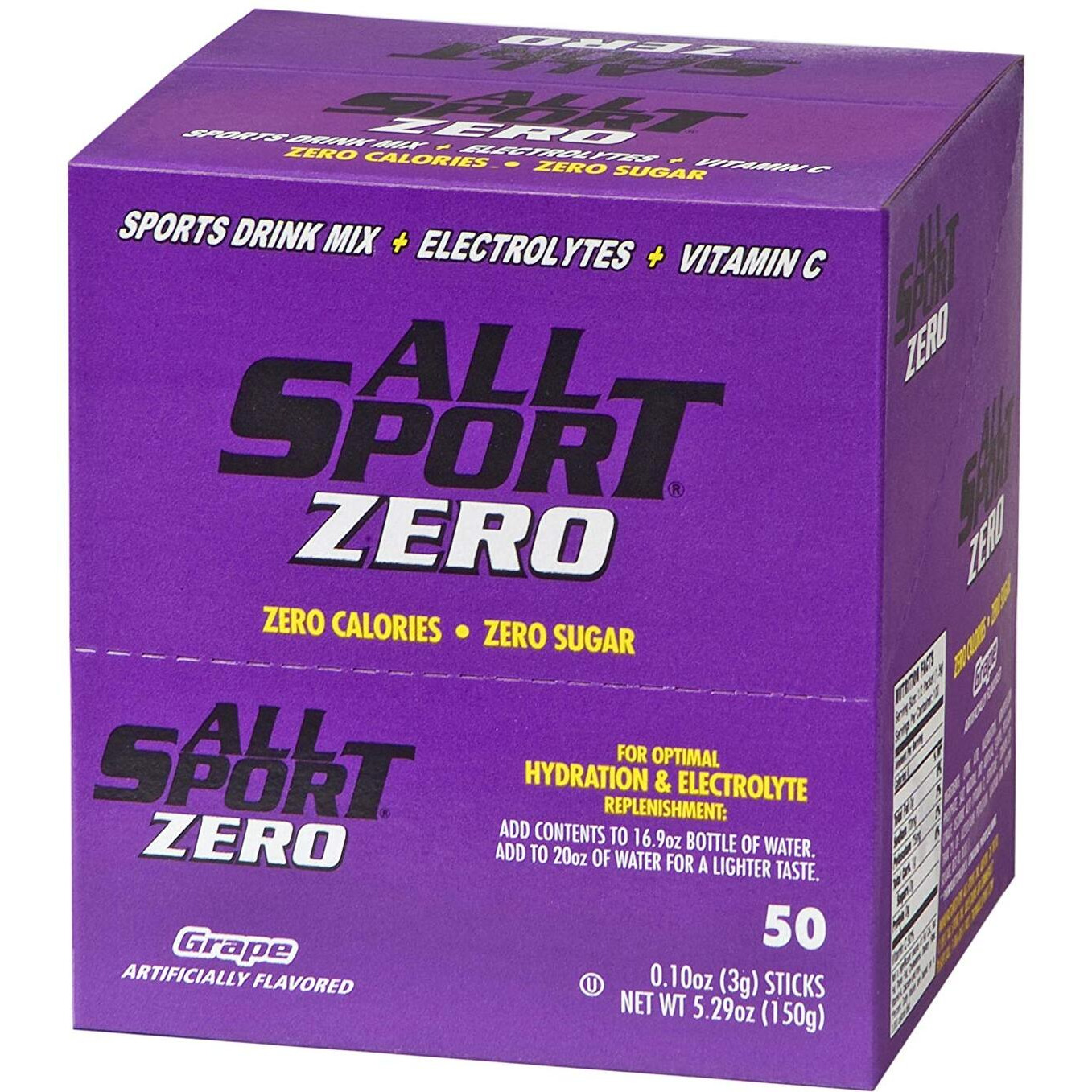 All Sport Powder Hydration Sticks | Zero Calorie | Performance Electrolyte Drink Mix | Sugar Free | 2X Potassium | Grape | 3 Grams (50 Count)
