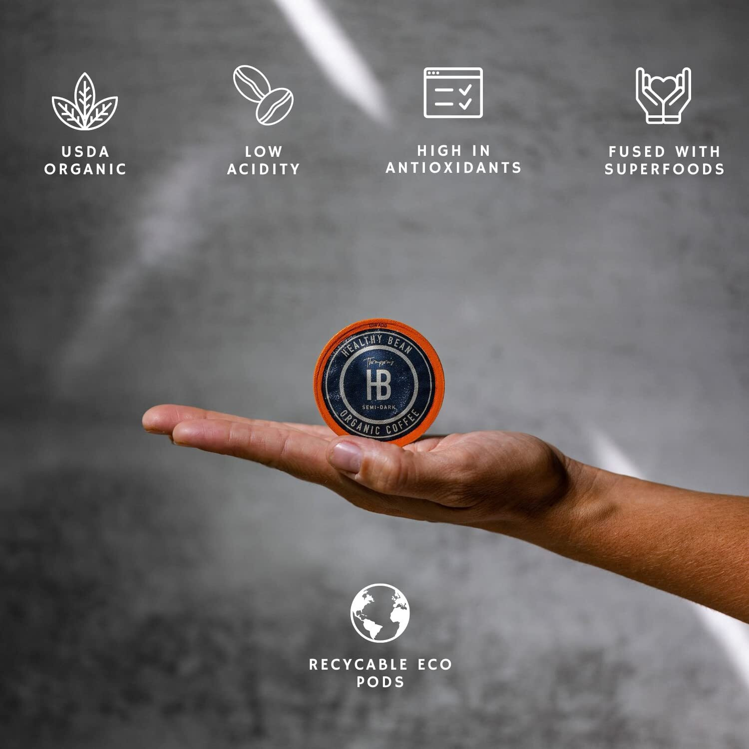 Healthy Bean Low Acid Coffee Pods - Superfood Infused, Usda, Organic Low Acid Coffee, Mold Free Coffee Pods - Clean, Healthy Coffee Pods - Mycotoxin Free Coffee - Semi-Dark Roast Coffee Pods, 12 Pack