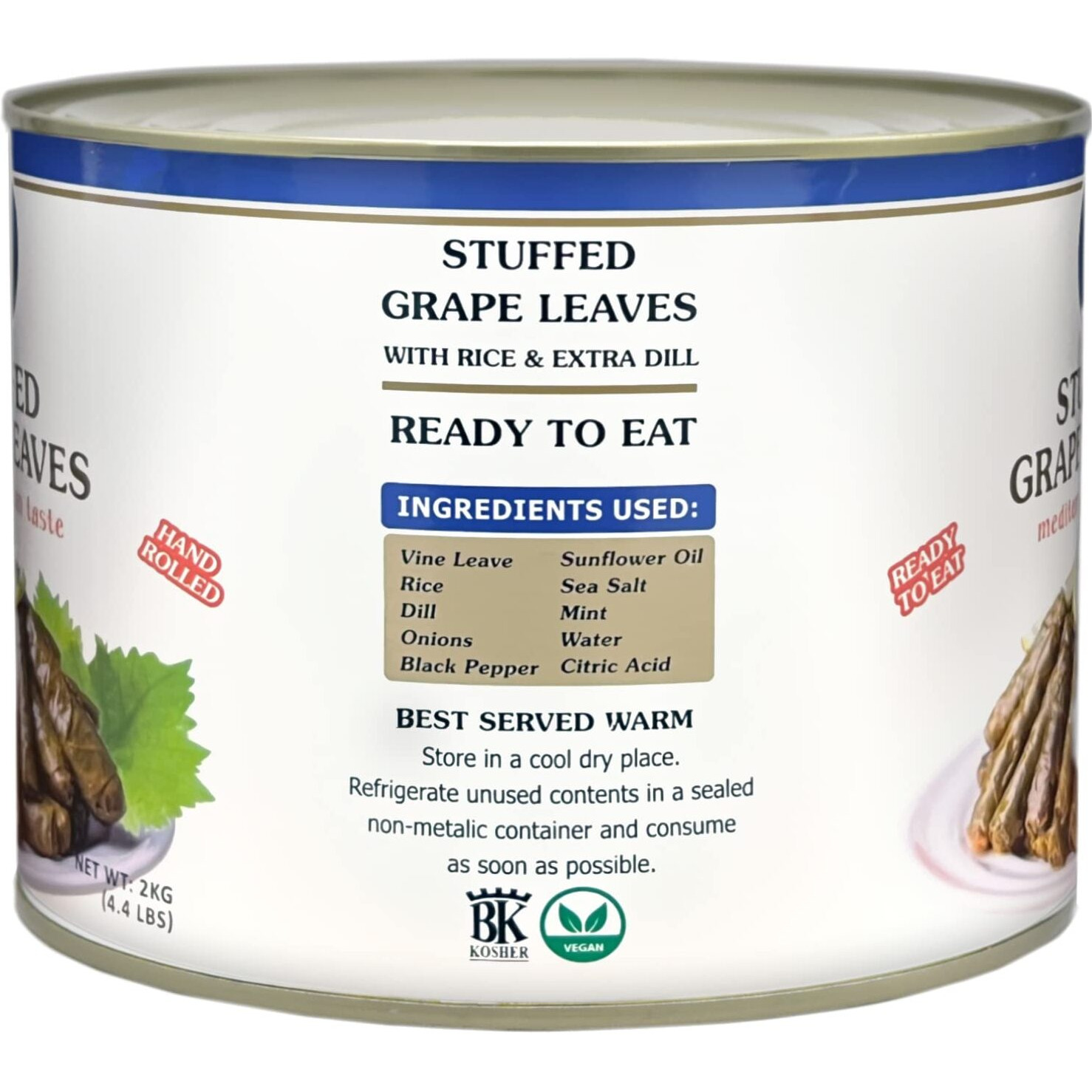 Eastern Feast - Stuffed Grape Leaves, 4.4 Lbs (2 Kg) Vegan, Kosher