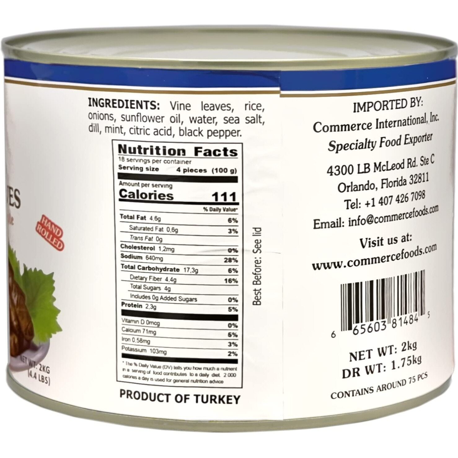 Eastern Feast - Stuffed Grape Leaves, 4.4 Lbs (2 Kg) Vegan, Kosher