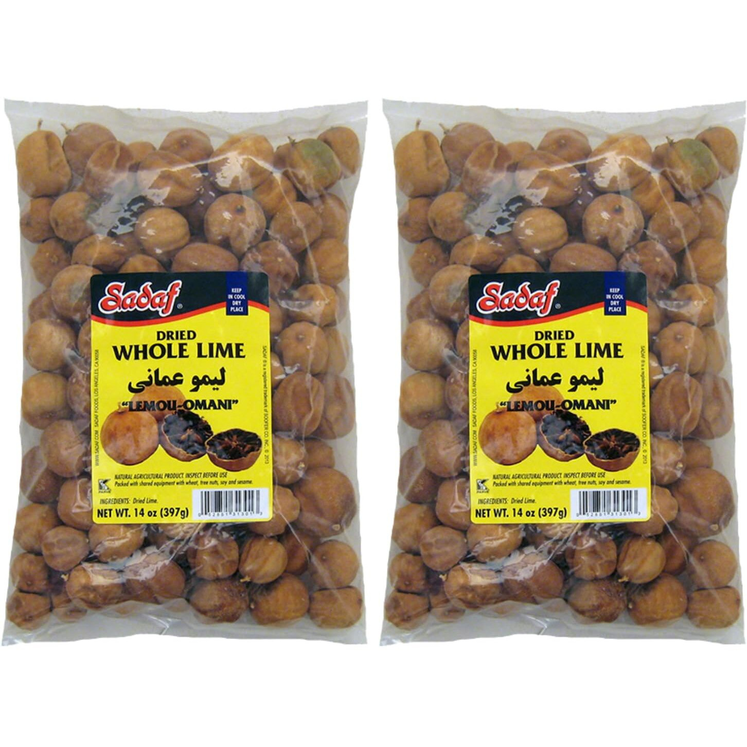Sadaf Dried Lime Whole - Limu Omani - Natural Dried Limes For Cooking - Persian Dried Limes - Add A Citric Flavor To Your Middle Eastern Dishes - 14 Ounce Bag (Pack Of 2)