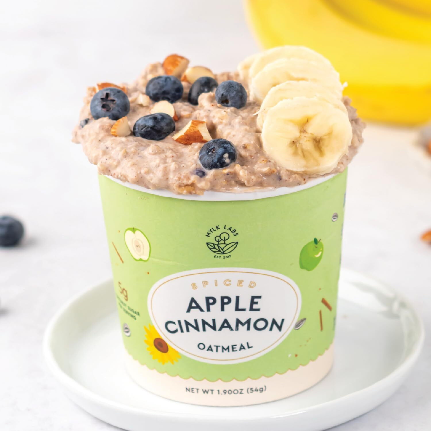 Mylk Labs Apple Cinnamon Gluten Free Oatmeal Cups - Low Sugar Breakfast, High Fiber Thin Rolled Oats, High Protein Instant Oatmeal, Non Gmo, Vegan, Nut Free - 12 Pack