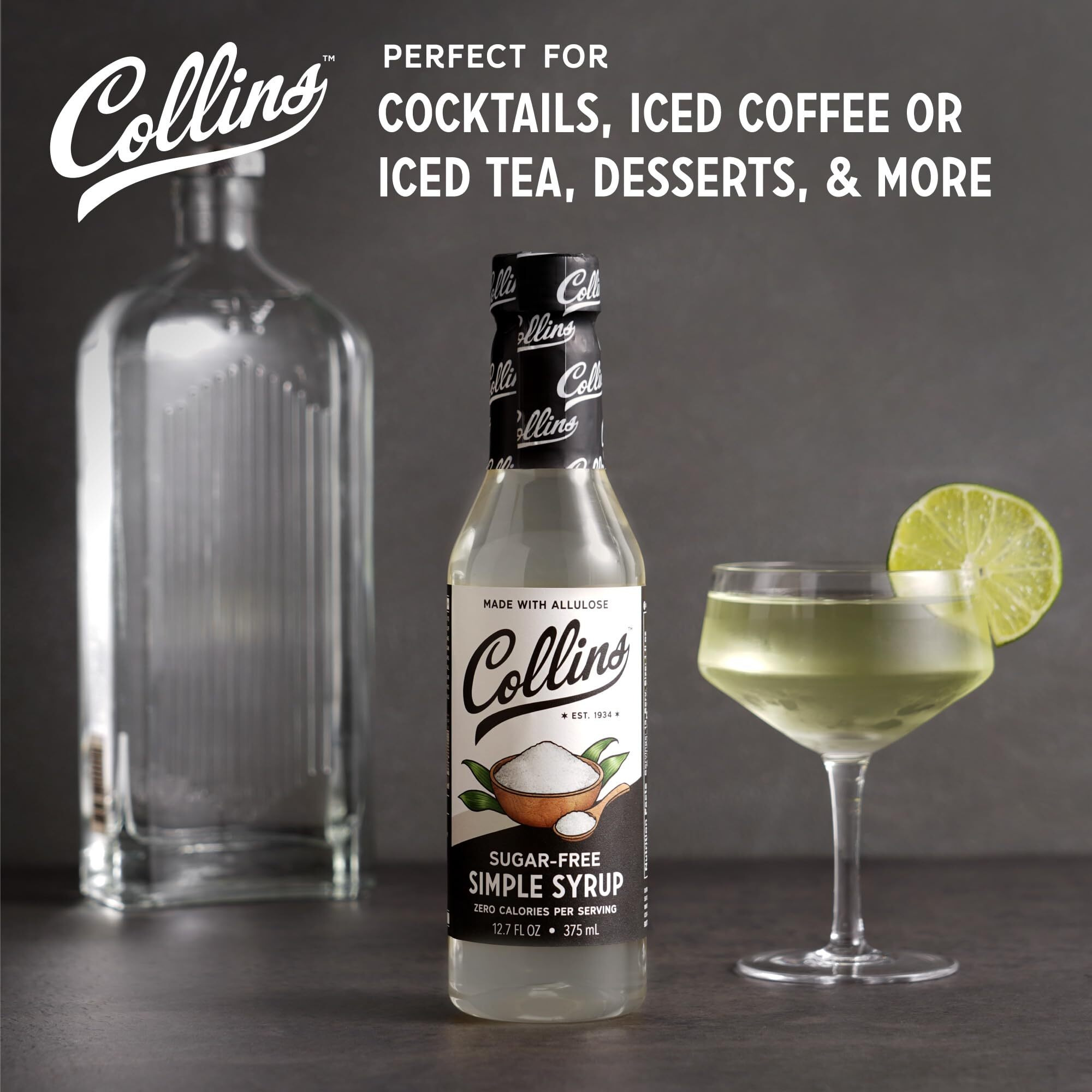 Collins Sugar Free Simple Syrup For Drinks, Sugar Free Coffee Syrup, Simple Syrup Cocktail Ingredients Simple Syrup Keto 12.7Oz